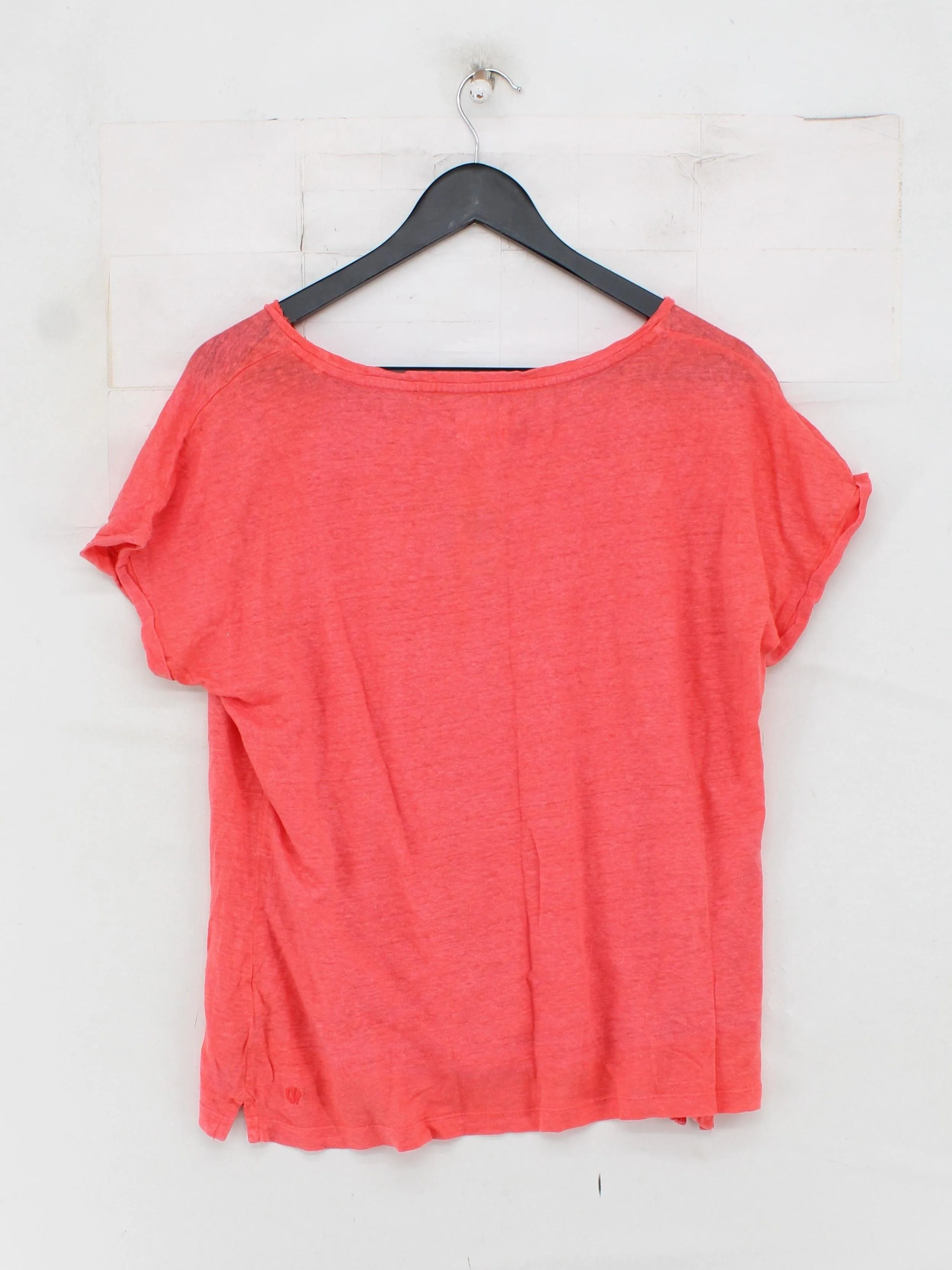 Fat Face Women's T-Shirt UK 14 Red 100% Linen Short Sleeve Round Neck Basic - Image 2