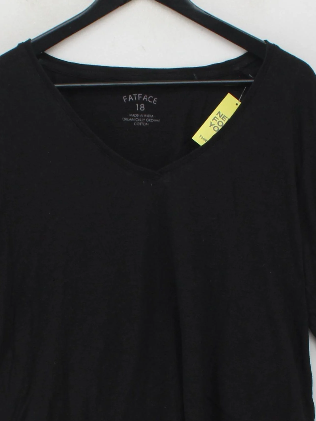 Fat Face Women's T-Shirt UK 18 Black 100% Cotton Short Sleeve V-Neck Basic - Image 3