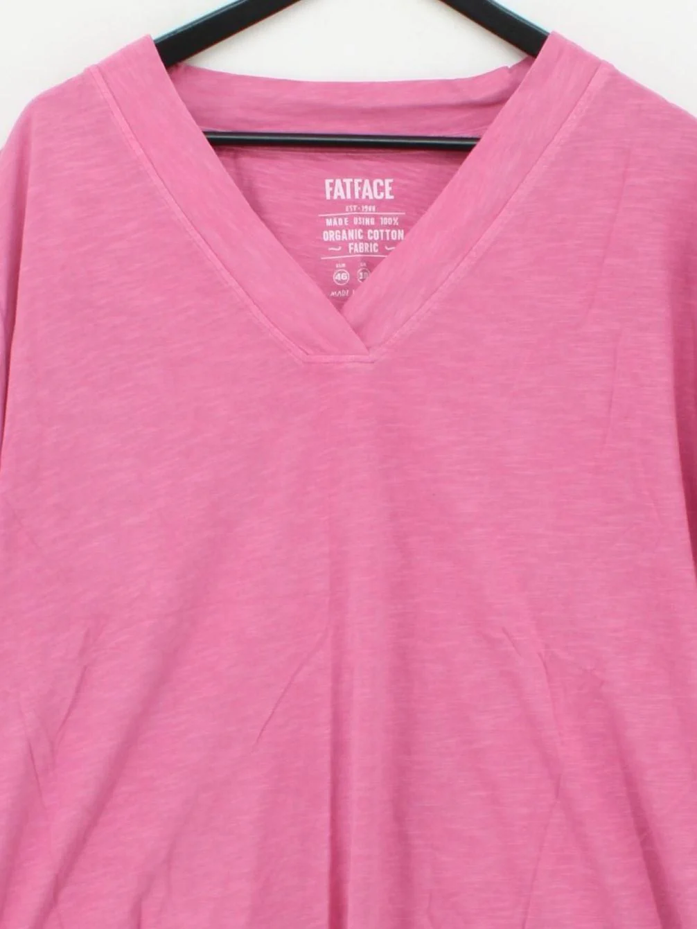 Fat Face Women's T-Shirt UK 18 Pink 100% Cotton Short Sleeve V-Neck Basic - Image 3