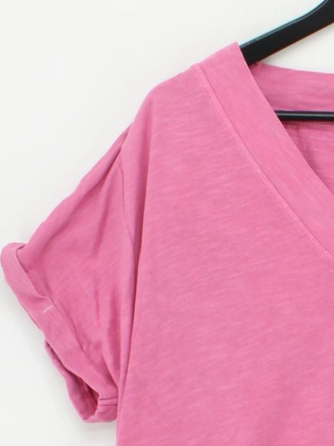 Fat Face Women's T-Shirt UK 18 Pink 100% Cotton Short Sleeve V-Neck Basic - Image 4