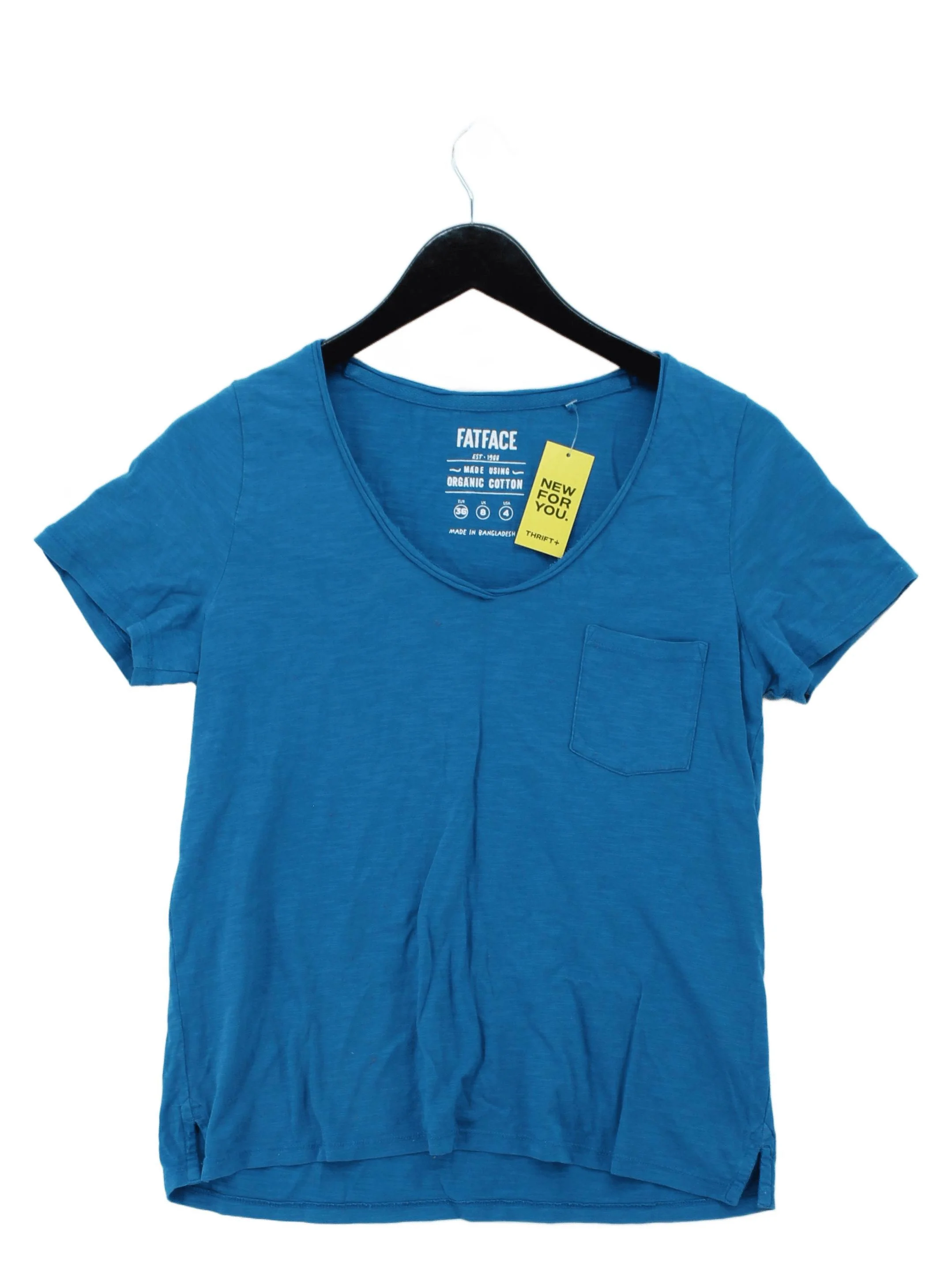 Fat Face Women's T-Shirt UK 8 Blue 100% Cotton Short Sleeve V-Neck Basic