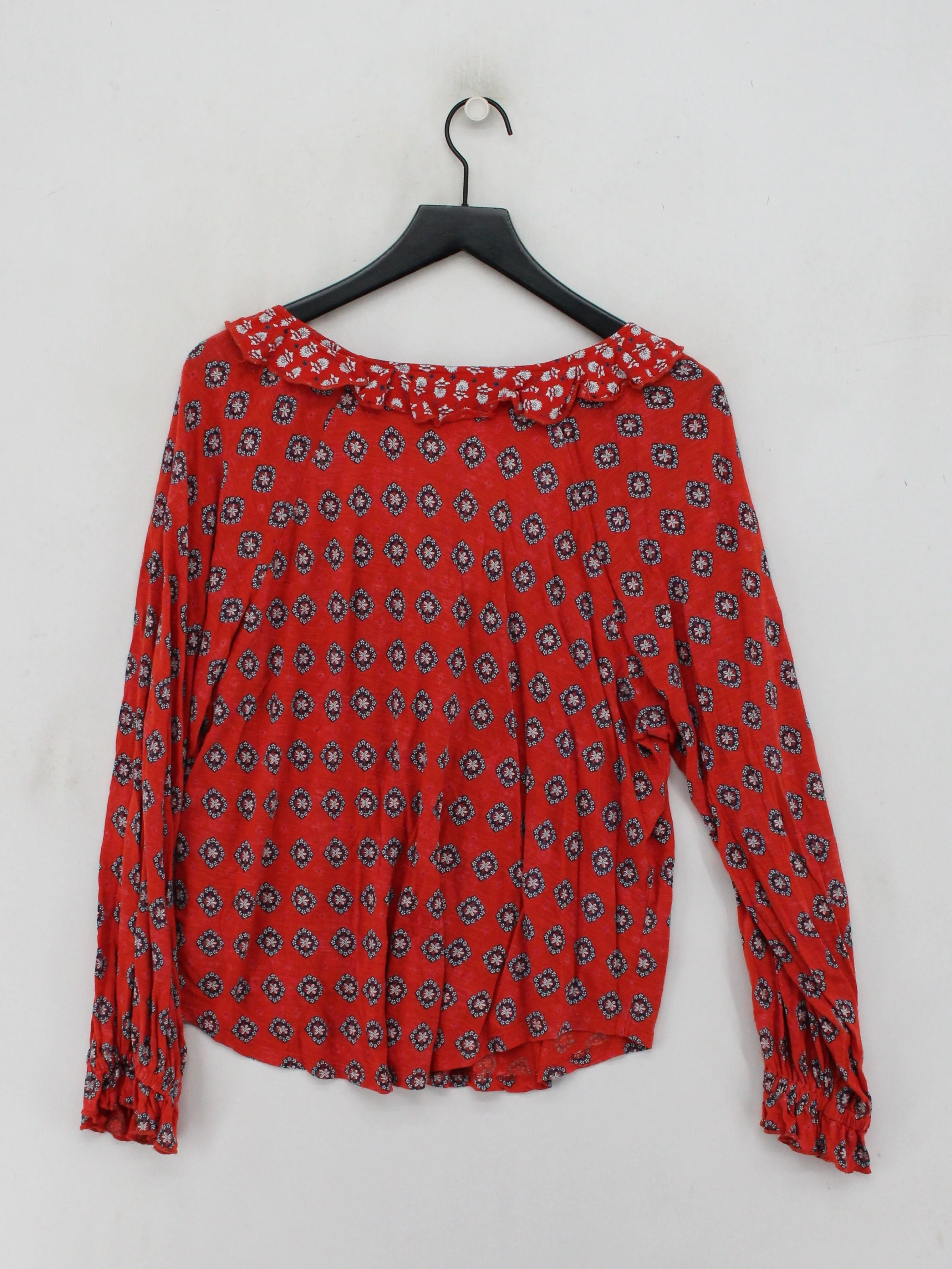 Fat Face Women's Top L Red Floral 100% Viscose Long Sleeve Round Neck Basic - Image 2