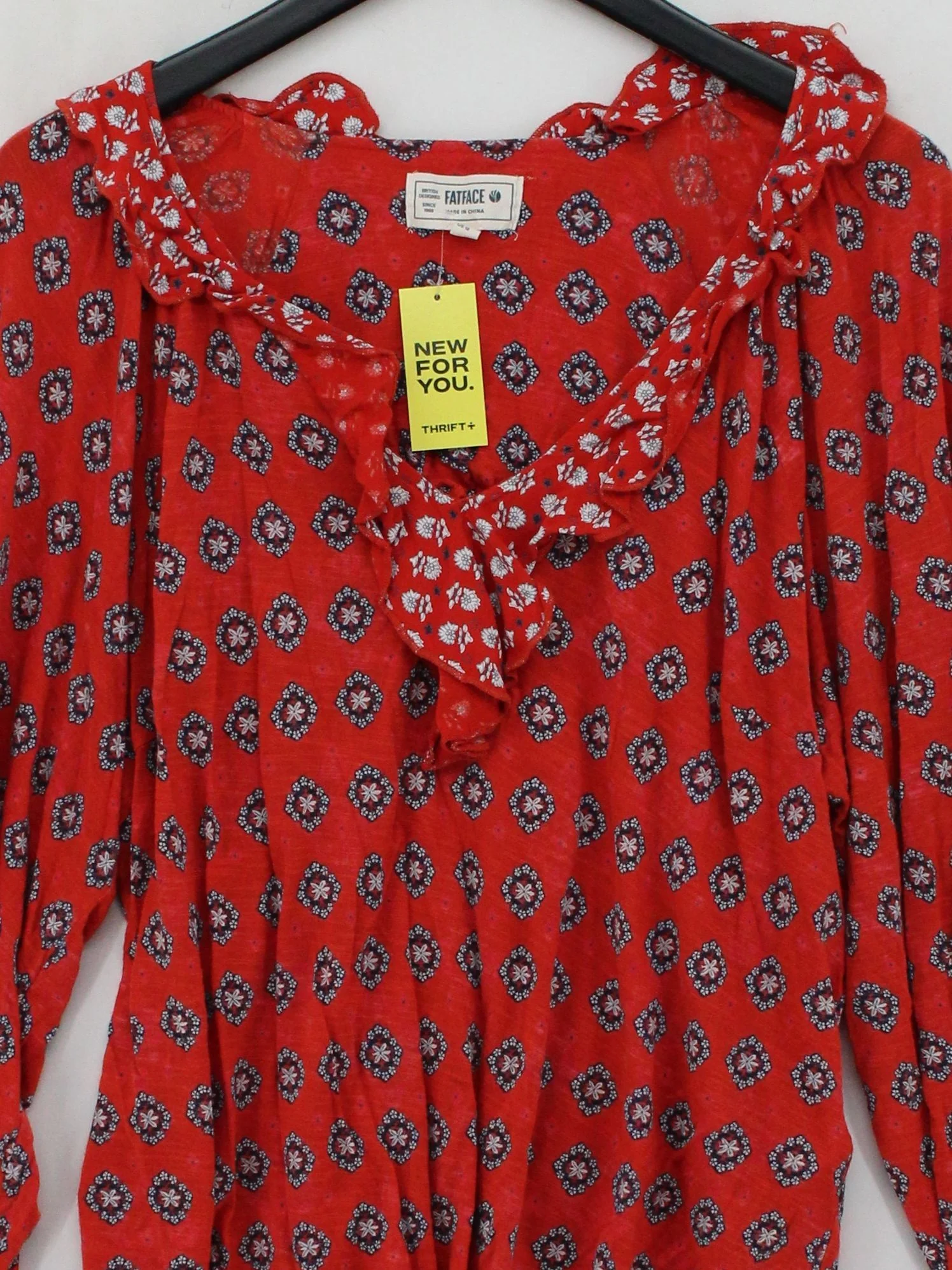 Fat Face Women's Top L Red Floral 100% Viscose Long Sleeve Round Neck Basic - Image 3
