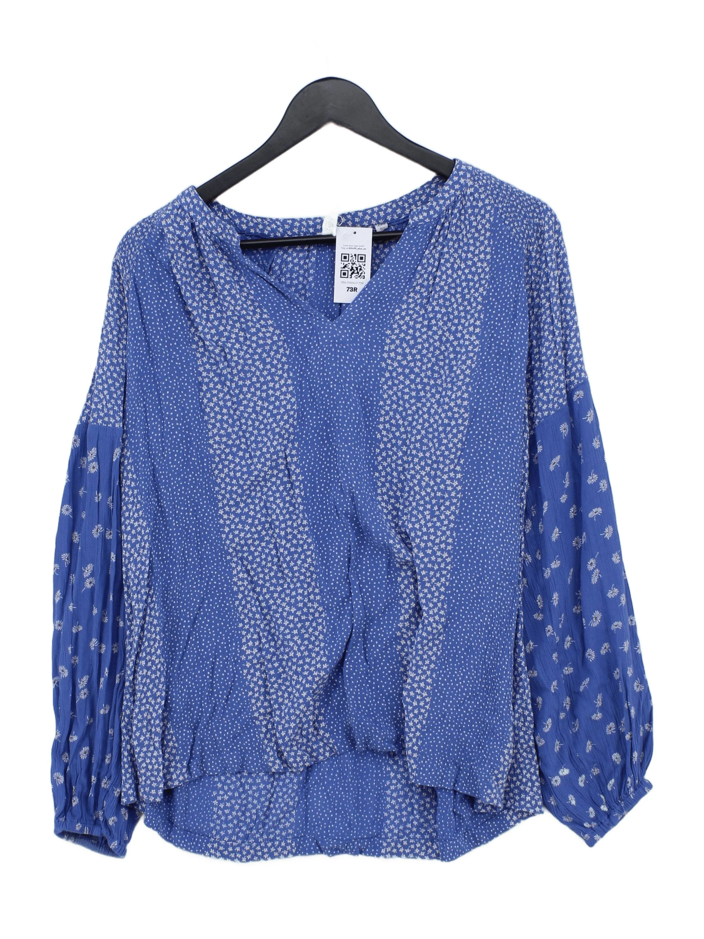 Fat Face Women's Top M Blue Floral 100% Viscose Long Sleeve V-Neck Basic