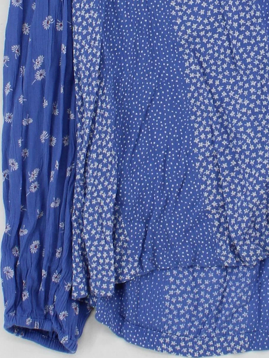 Fat Face Women's Top M Blue Floral 100% Viscose Long Sleeve V-Neck Basic - Image 4