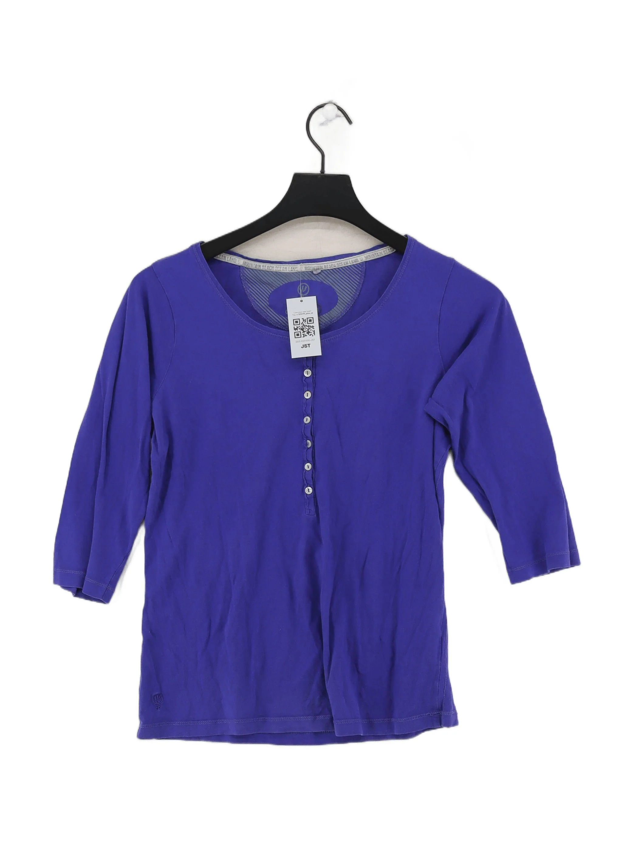 Fat Face Women's Top M Purple 100% Cotton 3/4 Sleeve Round Neck Basic