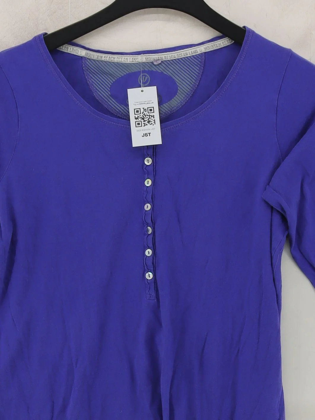 Fat Face Women's Top M Purple 100% Cotton 3/4 Sleeve Round Neck Basic - Image 3