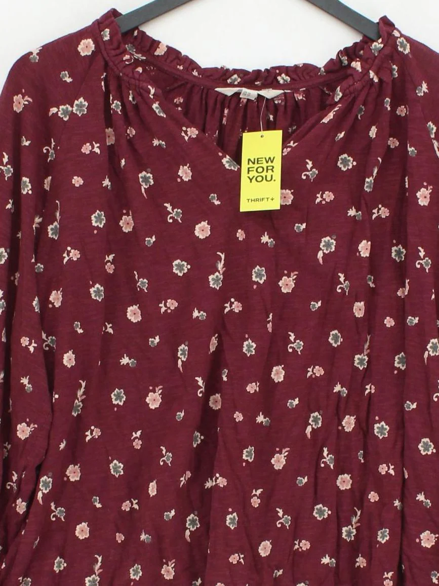 Fat Face Women's Top S Red Floral 100% Other Long Sleeve V-Neck Basic - Image 3