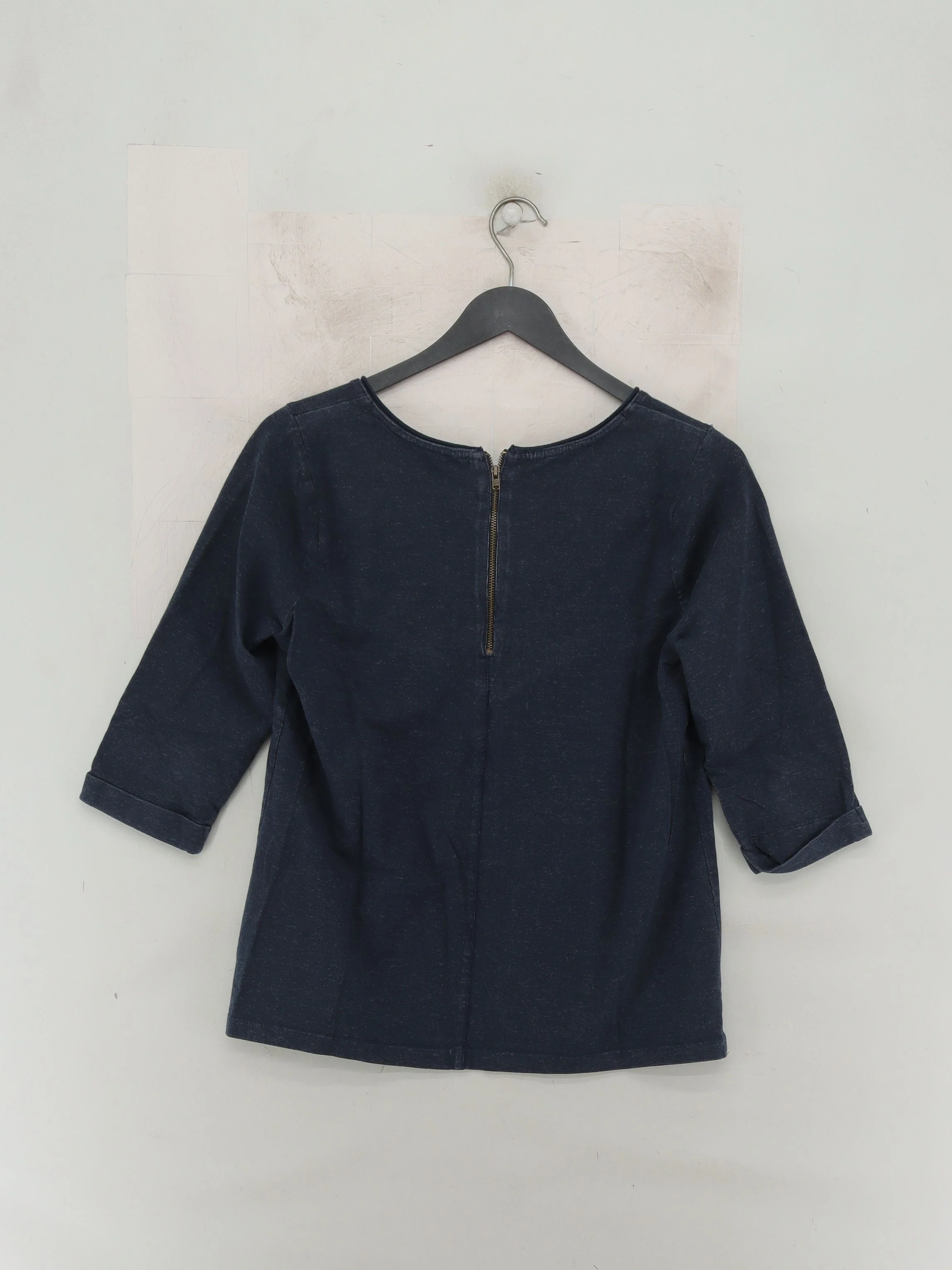 Fat Face Women's Top UK 10 Blue Cotton with Elastane 3/4 Sleeve Round Neck Basic - Image 2