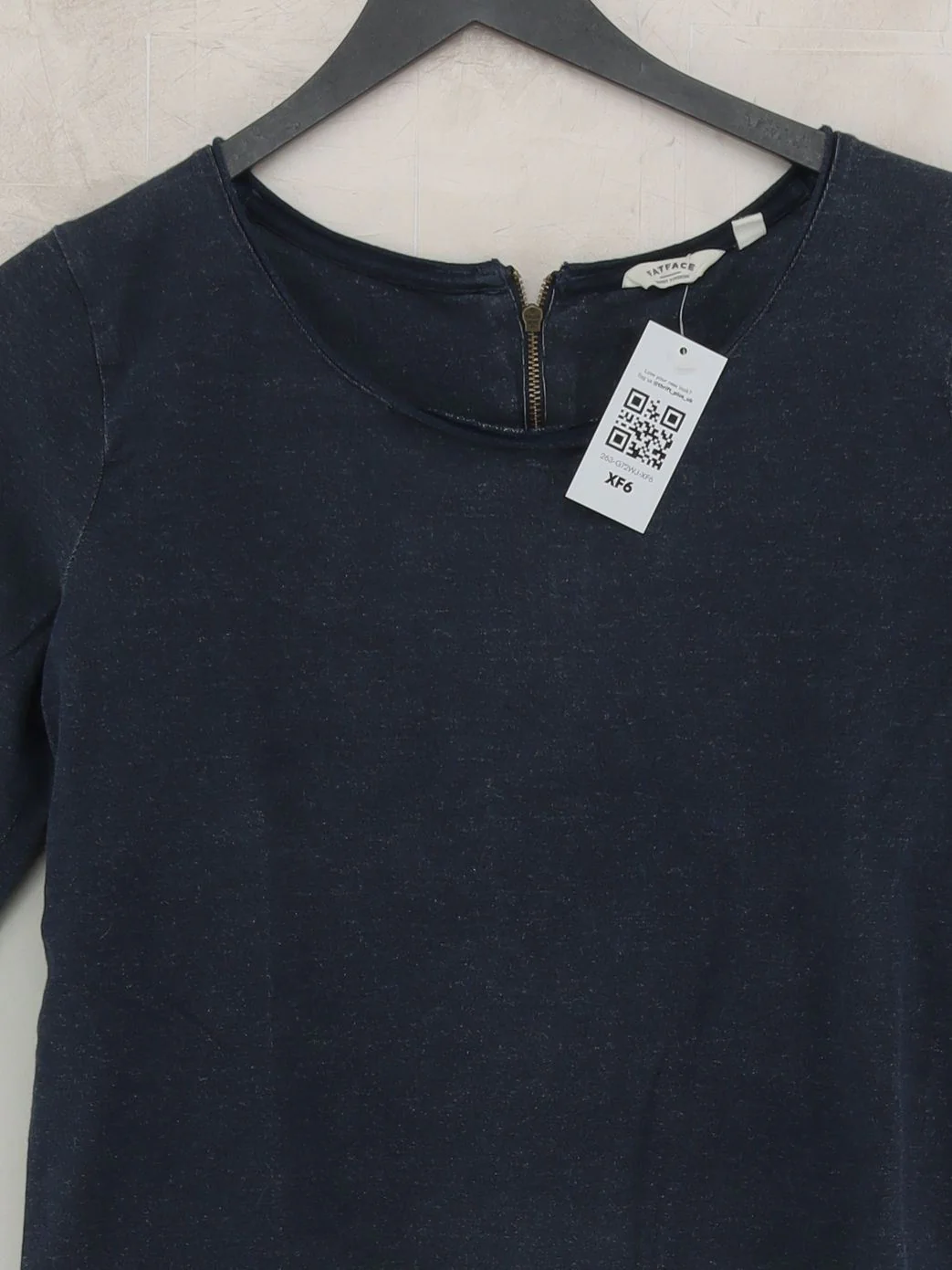 Fat Face Women's Top UK 10 Blue Cotton with Elastane 3/4 Sleeve Round Neck Basic - Image 3