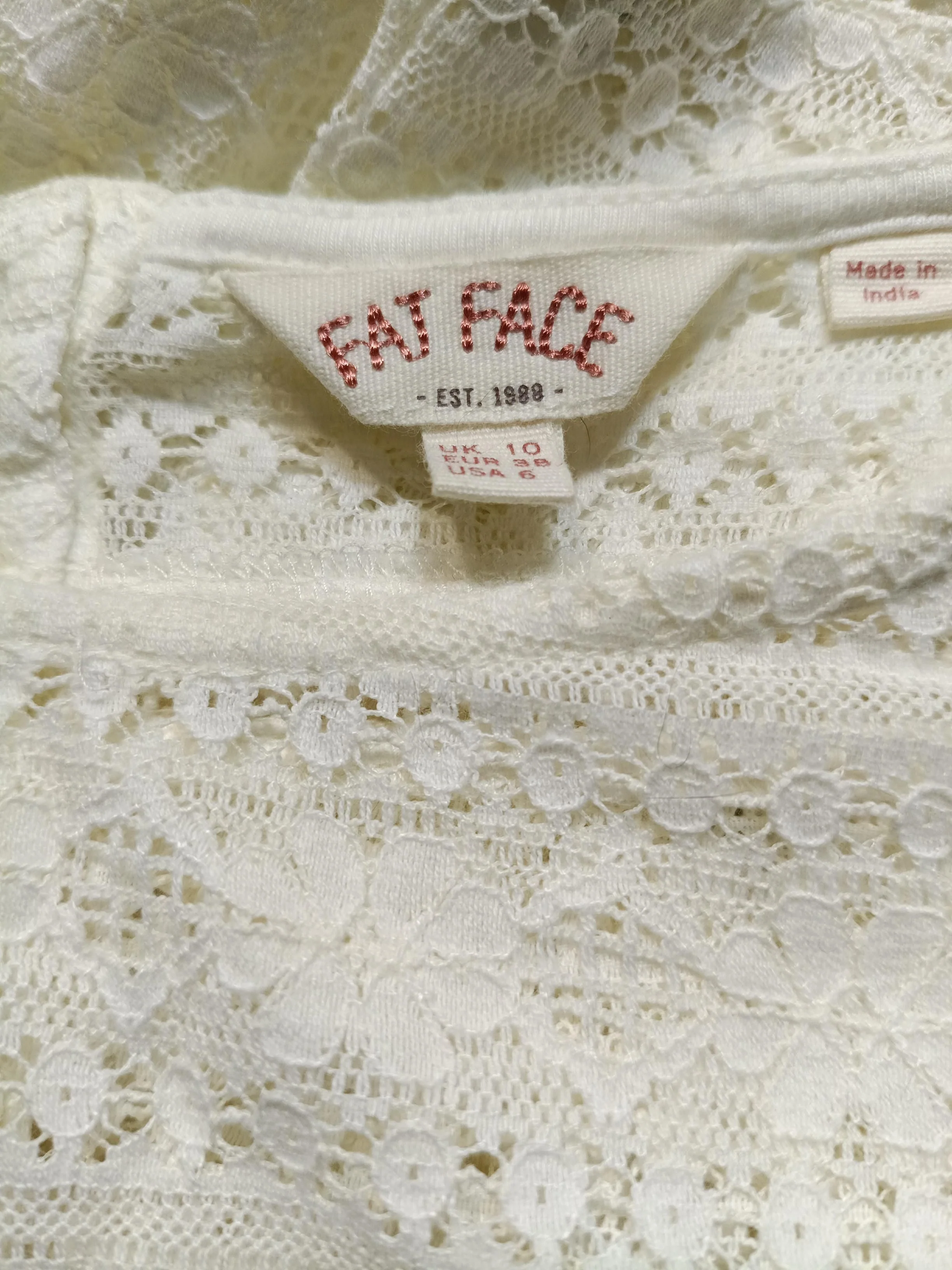 Fat Face Women's Top UK 10 Cream Cotton with Polyamide Basic - Image 5