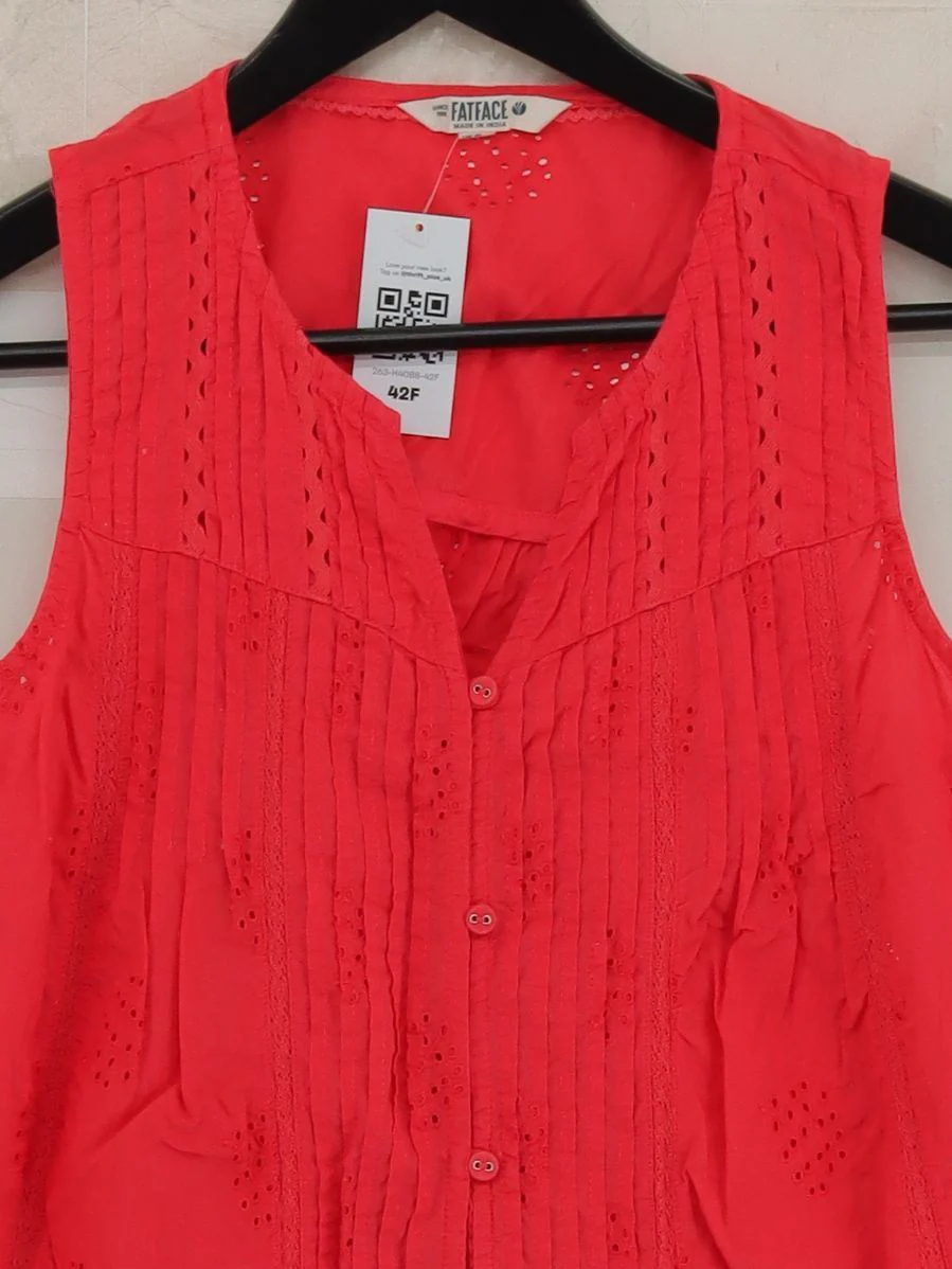 Fat Face Women's Top UK 10 Red 100% Cotton Sleeveless Round Neck Basic - Image 3