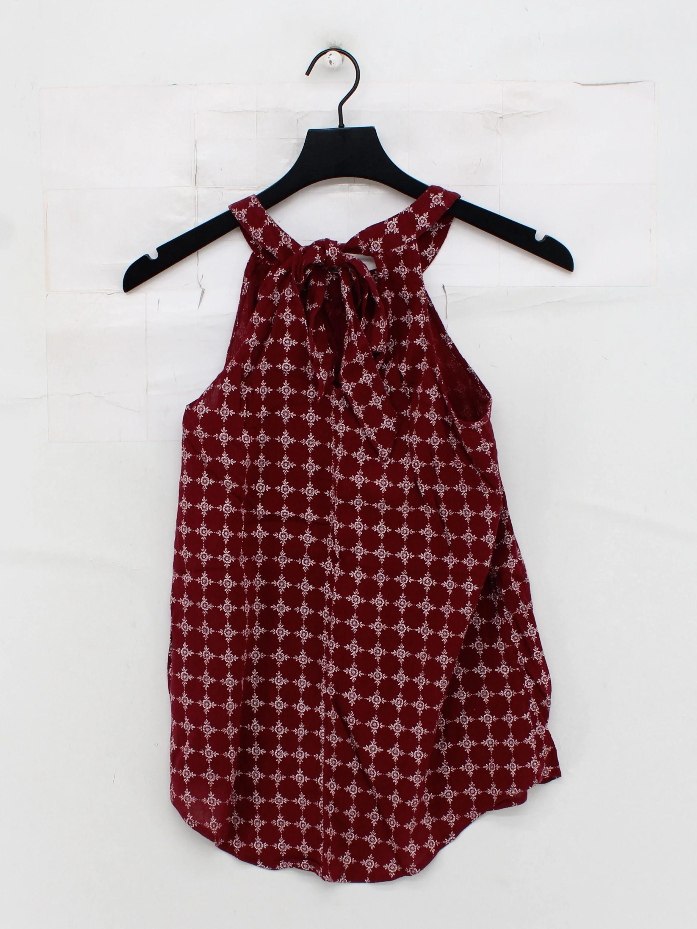 Fat Face Women's Top UK 10 Red Geometric 100% Cotton Sleeveless High Neck Basic - Image 2