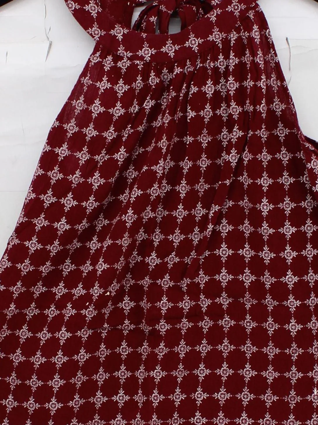 Fat Face Women's Top UK 10 Red Geometric 100% Cotton Sleeveless High Neck Basic - Image 3