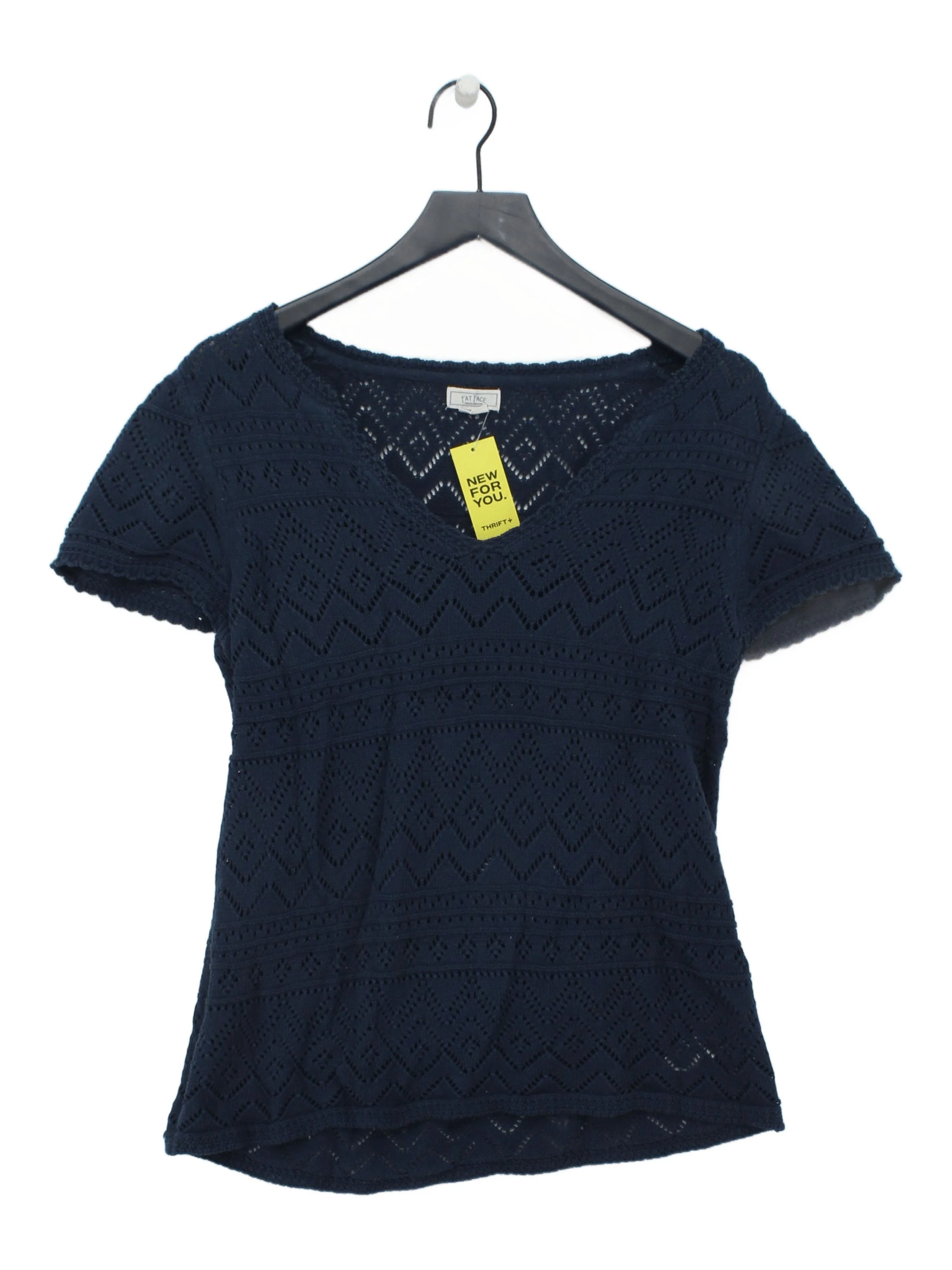 Fat Face Women's Top UK 12 Blue 100% Cotton Short Sleeve V-Neck Basic