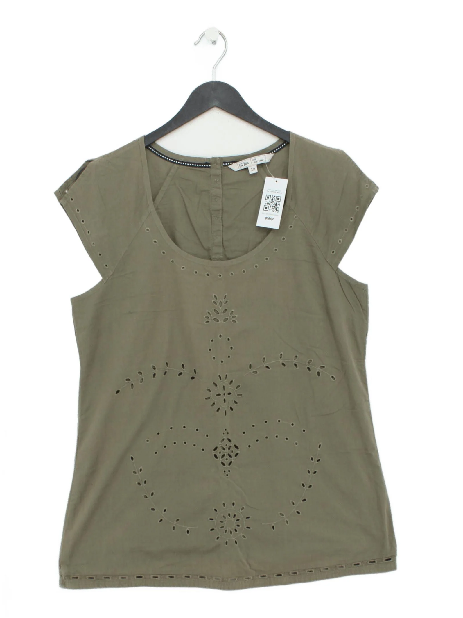 Fat Face Women's Top UK 12 Green 100% Cotton Short Sleeve Round Neck Basic