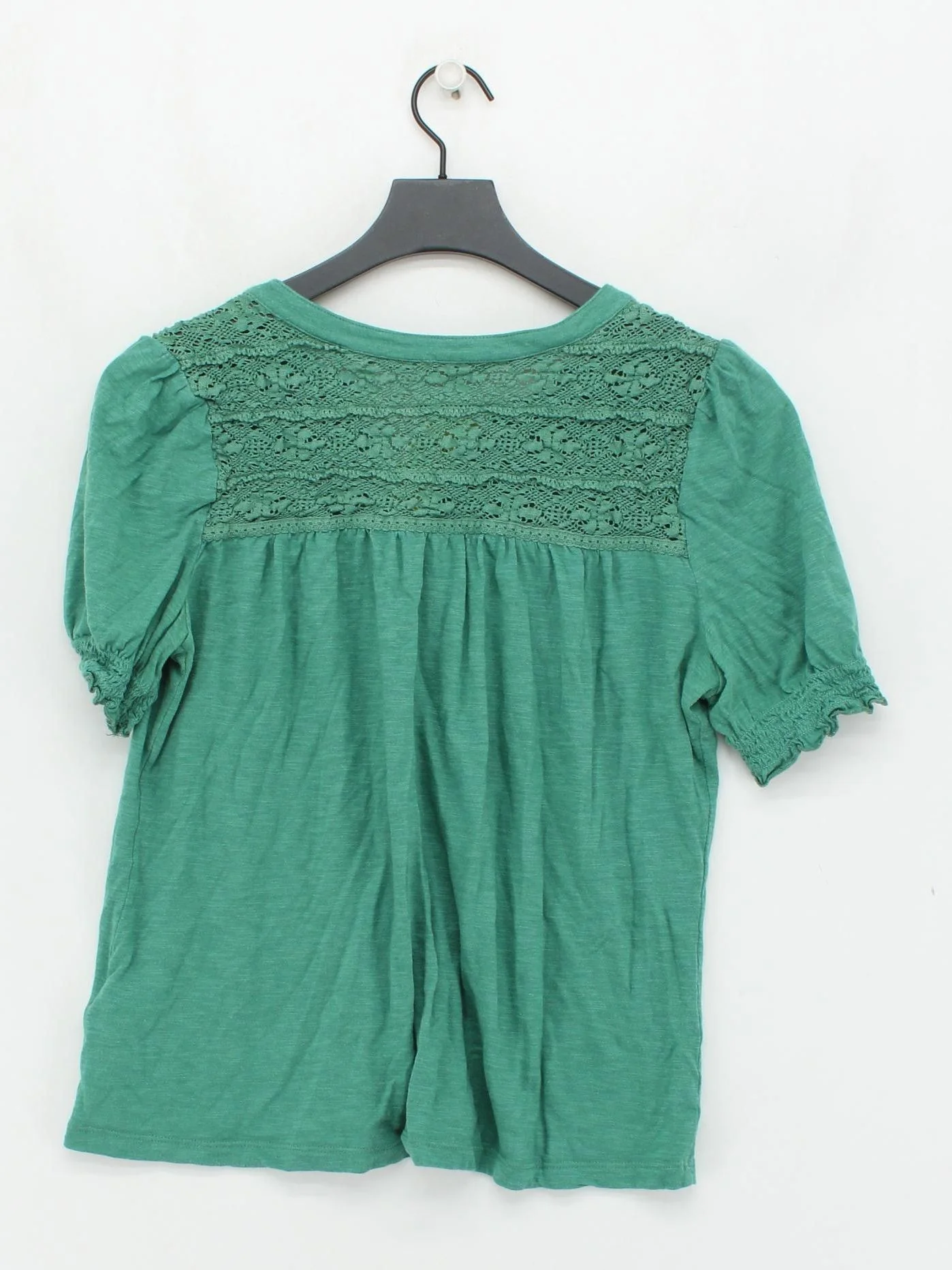 Fat Face Women's Top UK 12 Green Cotton with Viscose Short Sleeve V-Neck Basic - Image 2