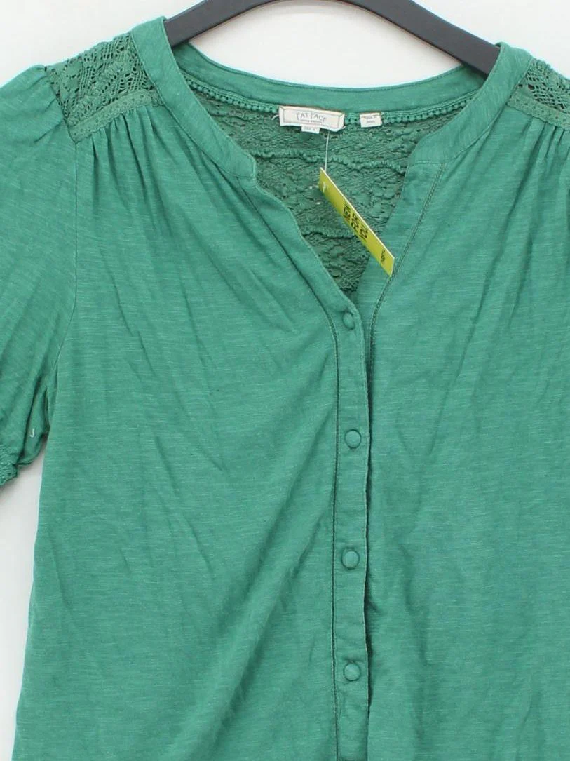 Fat Face Women's Top UK 12 Green Cotton with Viscose Short Sleeve V-Neck Basic - Image 3