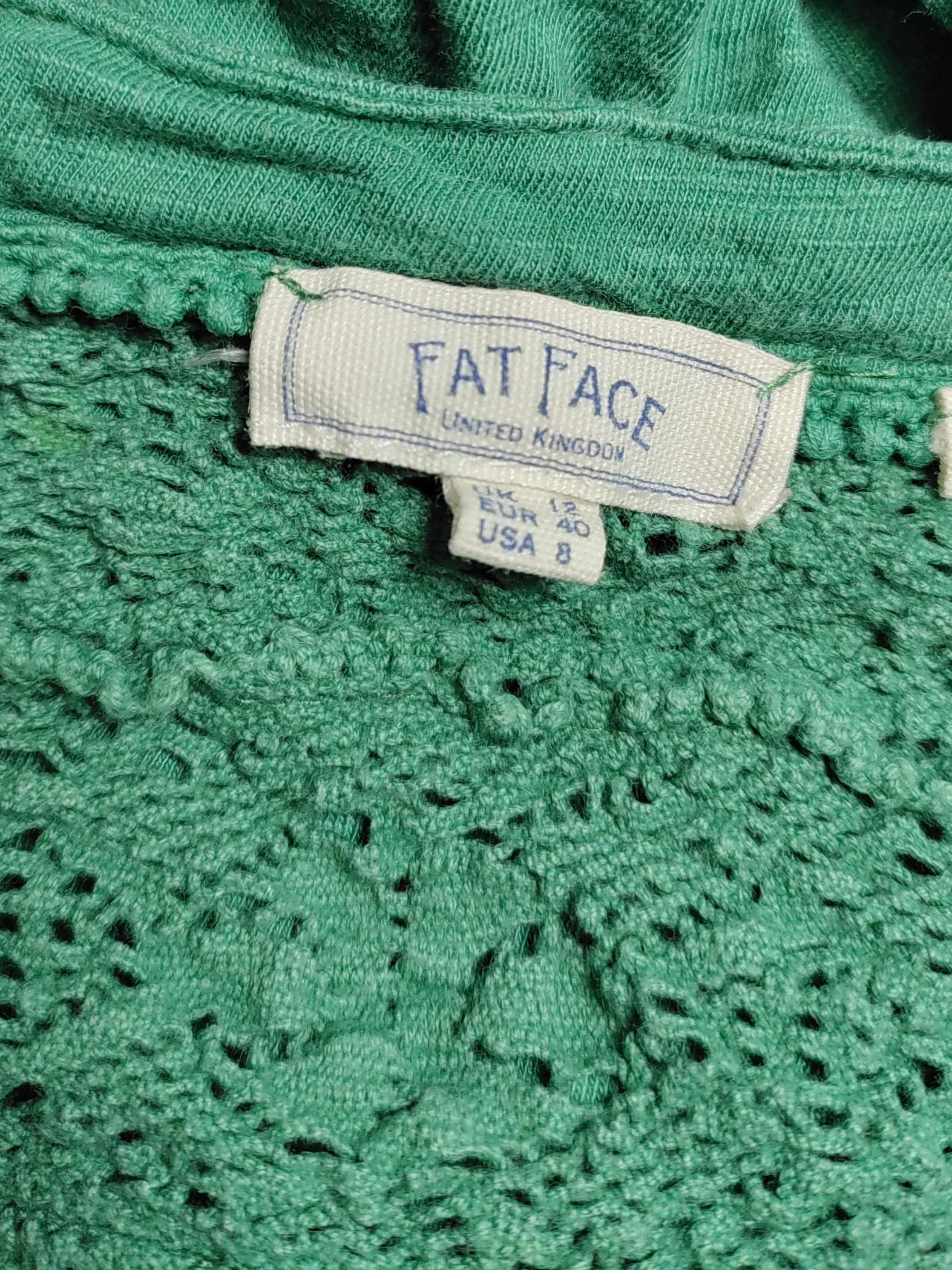 Fat Face Women's Top UK 12 Green Cotton with Viscose Short Sleeve V-Neck Basic - Image 5