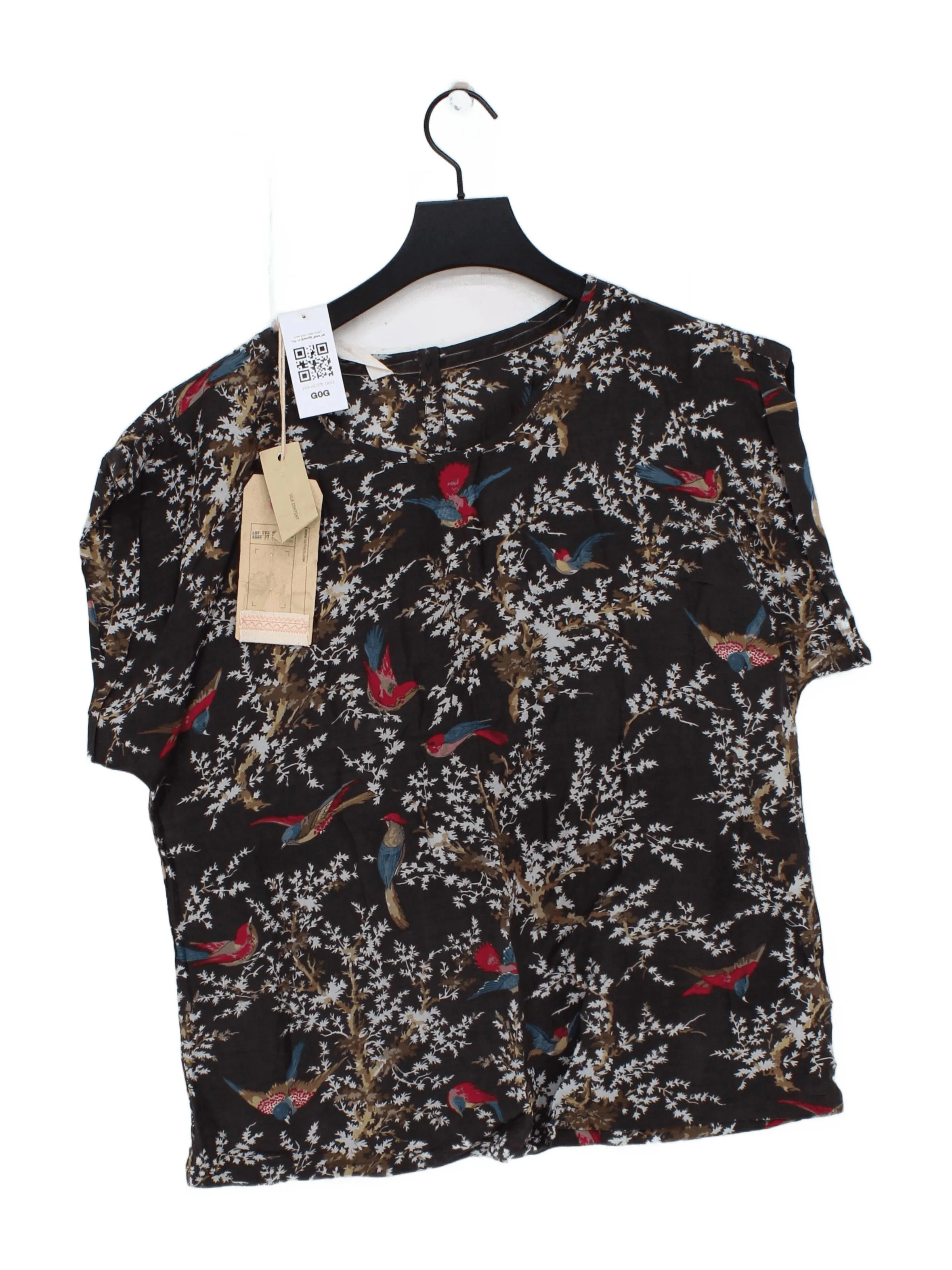 Fat Face Women's Top UK 14 Black Cotton with Silk Basic