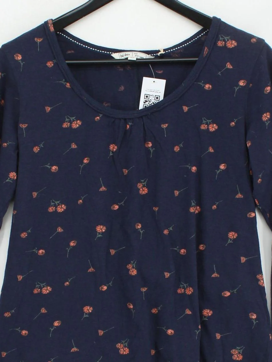 Fat Face Women's Top UK 14 Blue Floral 100% Cotton Long Sleeve Round Neck Basic - Image 3