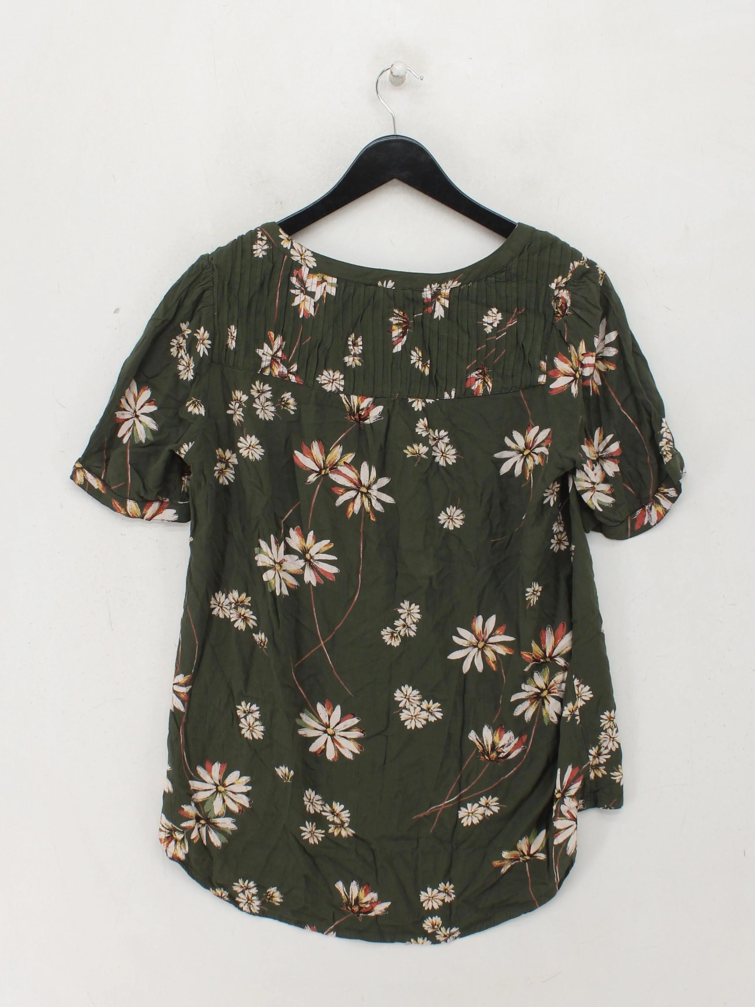 Fat Face Women's Top UK 14 Green Floral 100% Other Short Sleeve V-Neck Basic - Image 2