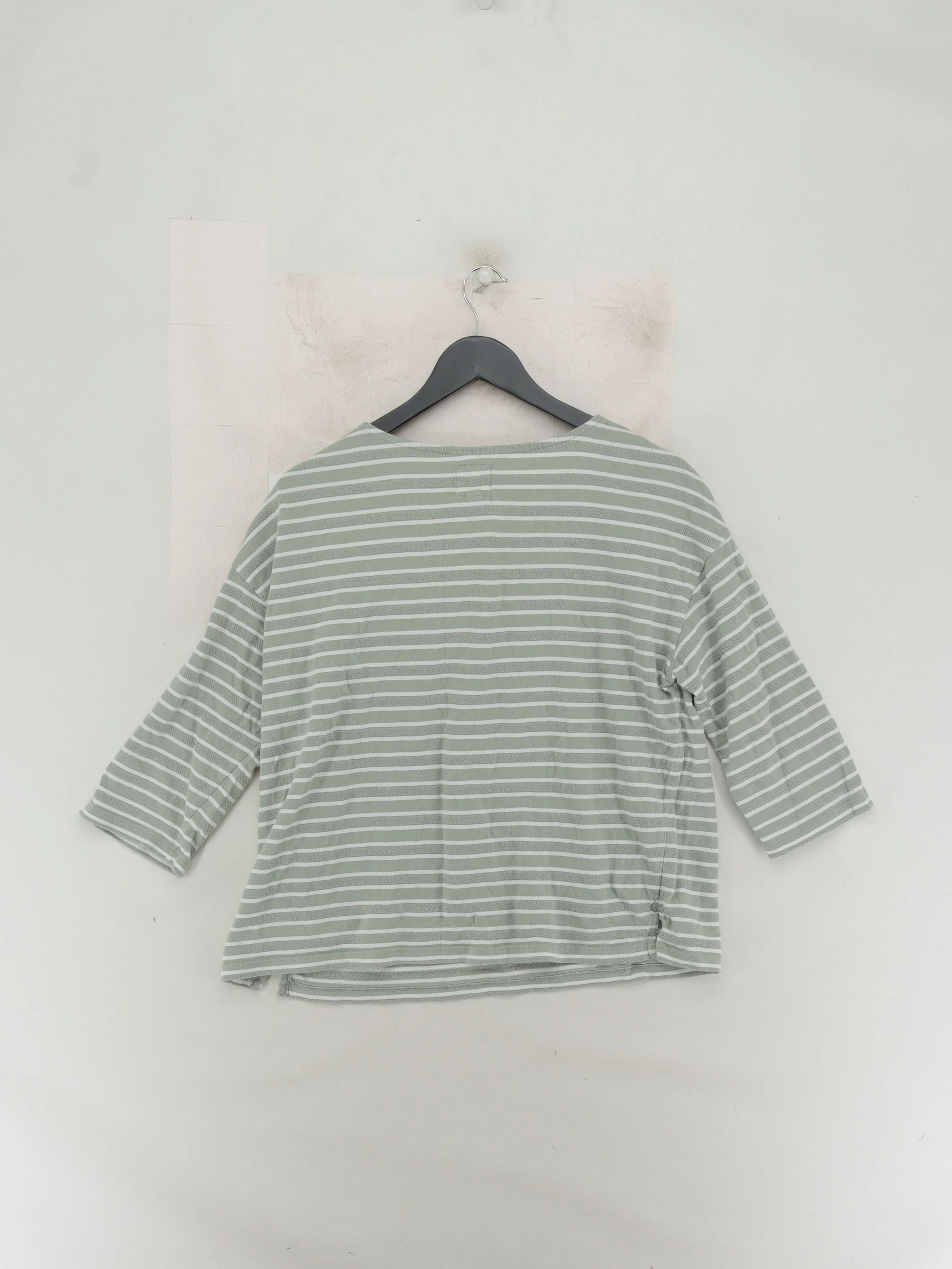 Fat Face Women's Top UK 14 Green Striped 100% Cotton 3/4 Sleeve Round Neck Basic - Image 2