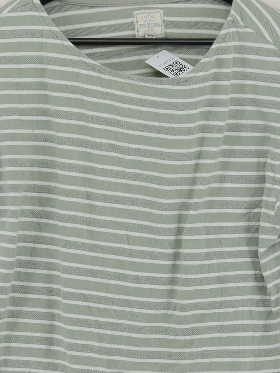 Fat Face Women's Top UK 14 Green Striped 100% Cotton 3/4 Sleeve Round Neck Basic - Image 3
