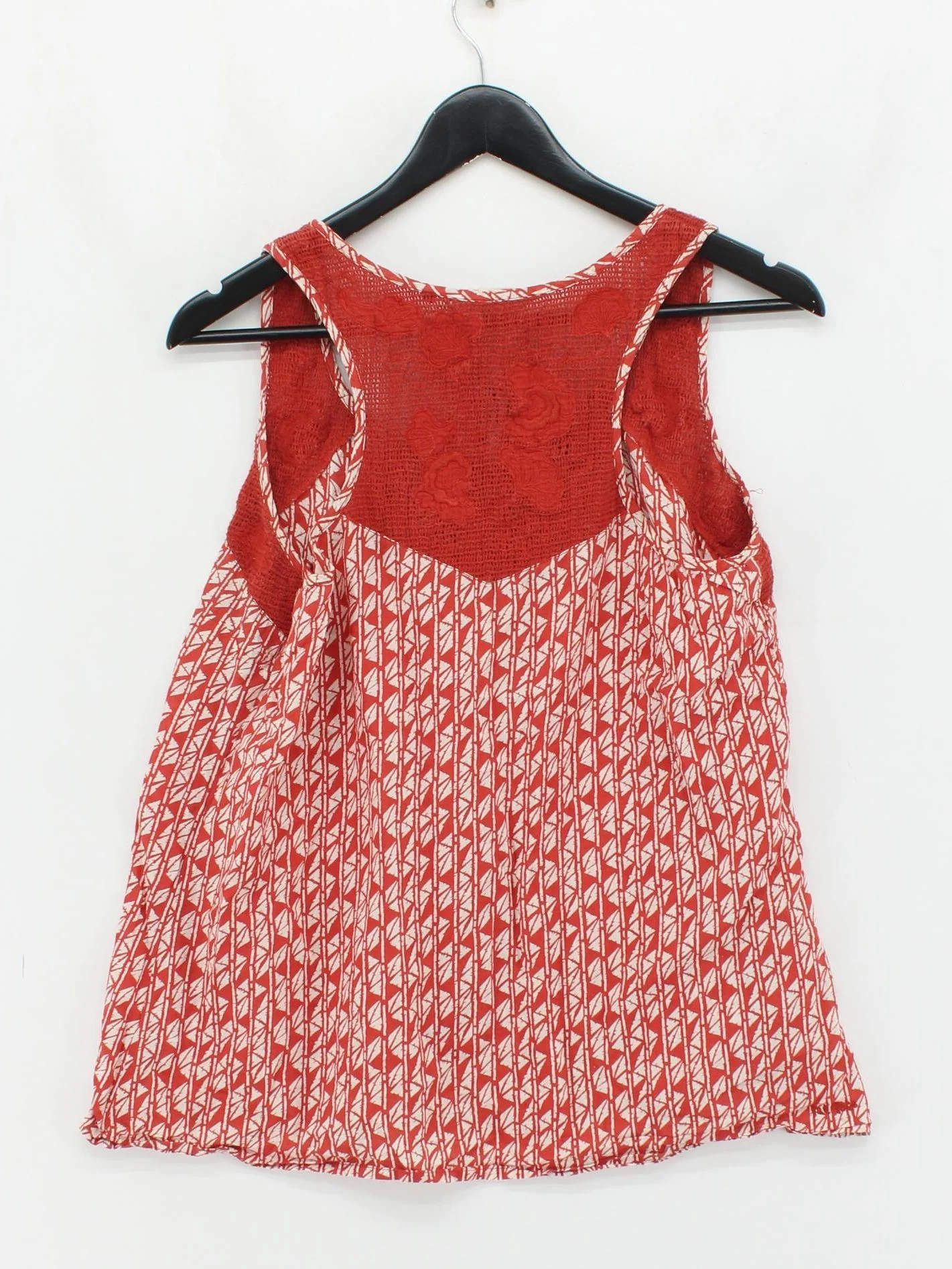 Fat Face Women's Top UK 14 Red Geometric 100% Cotton Sleeveless Round Neck Basic - Image 2