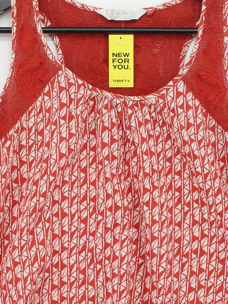 Fat Face Women's Top UK 14 Red Geometric 100% Cotton Sleeveless Round Neck Basic - Image 3