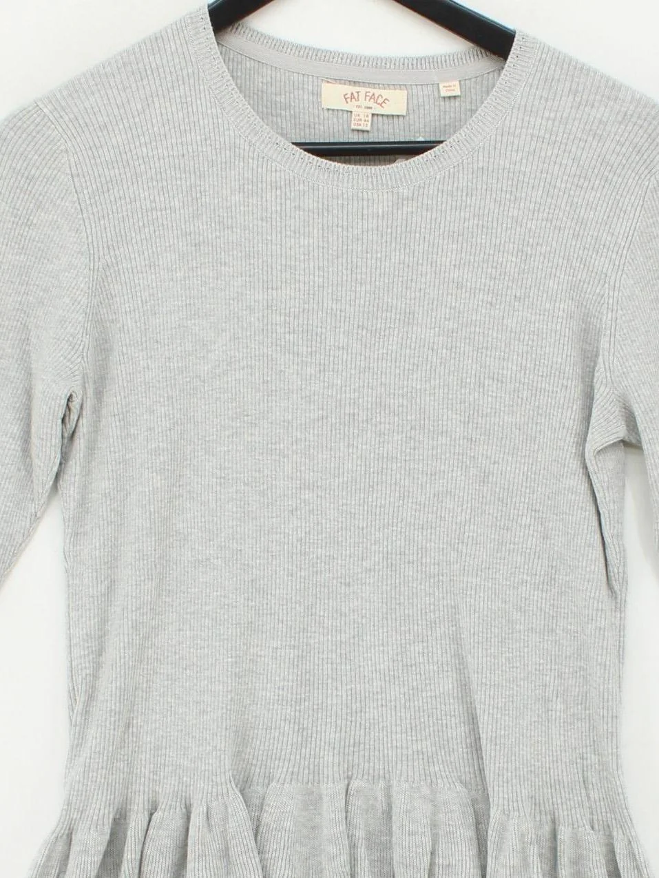 Fat Face Women's Top UK 16 Grey Cotton with Viscose 3/4 Sleeve Round Neck Basic - Image 3