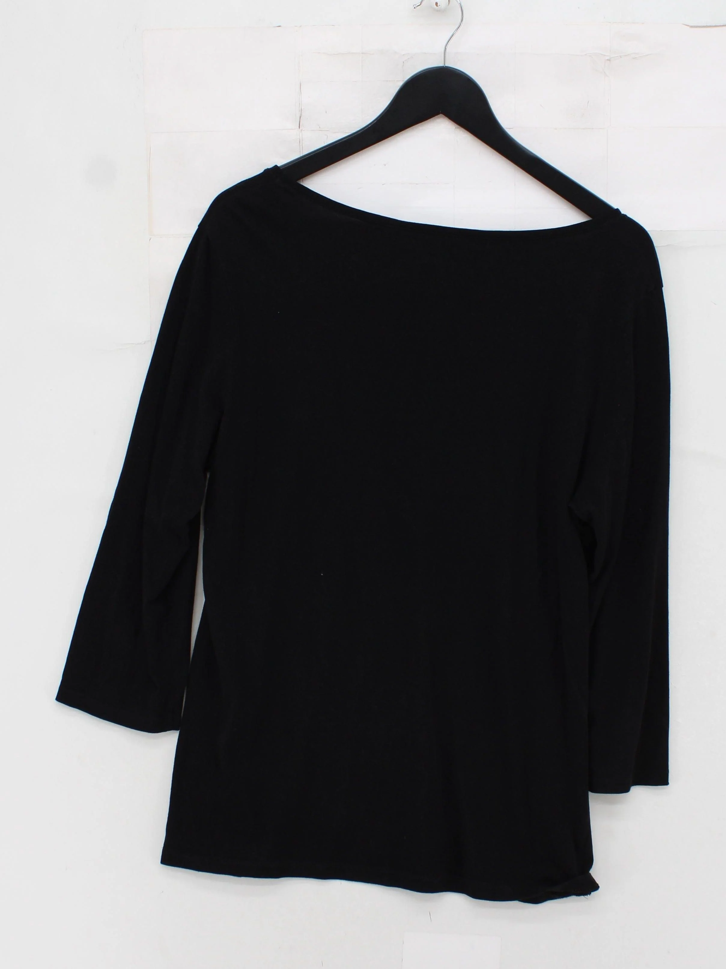 Fat Face Women's Top UK 18 Black Cotton with Viscose 3/4 Sleeve Round Neck Basic - Image 2