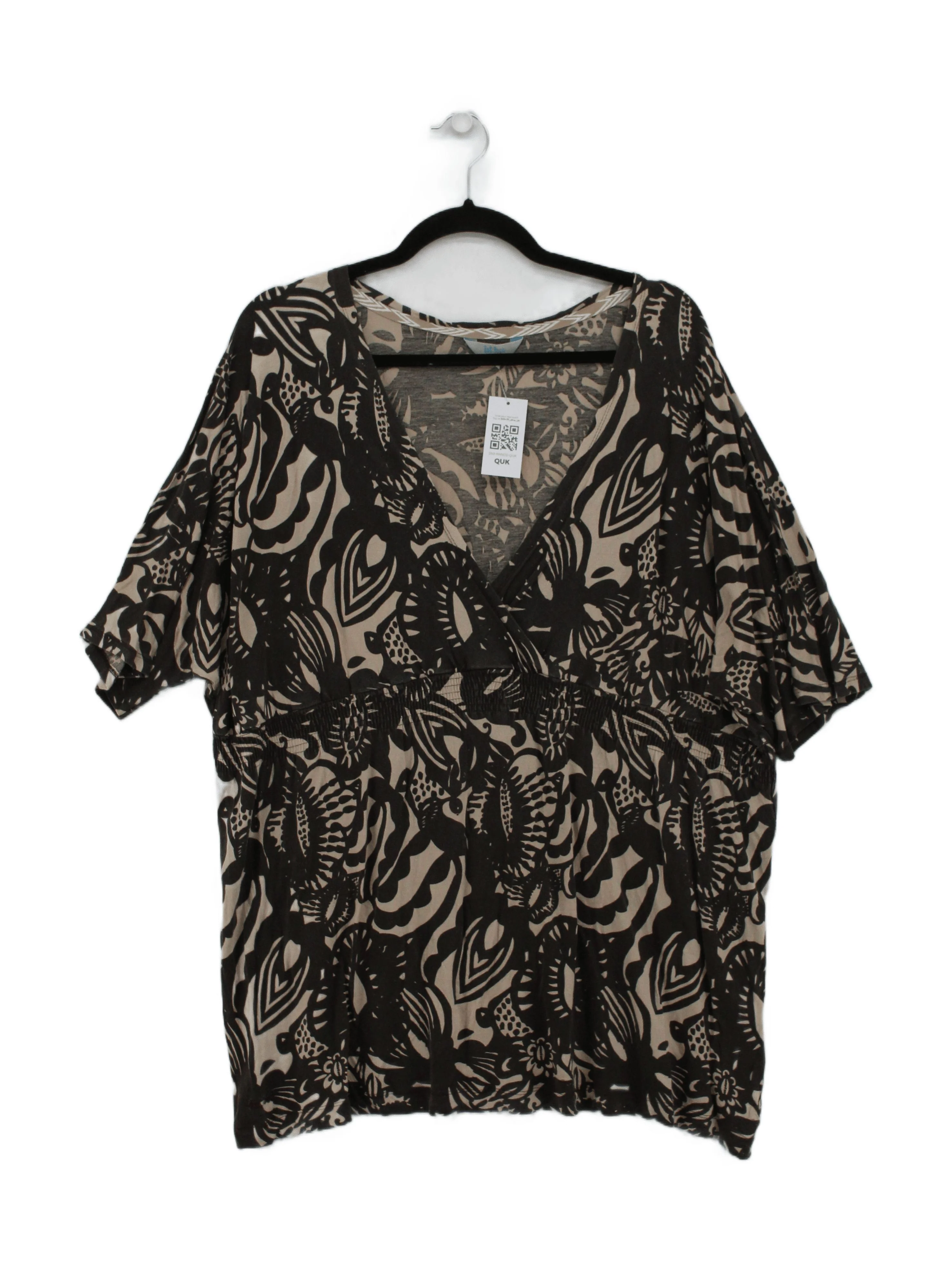 Fat Face Women's Top UK 18 Brown 100% Viscose Short Sleeve V-Neck Basic