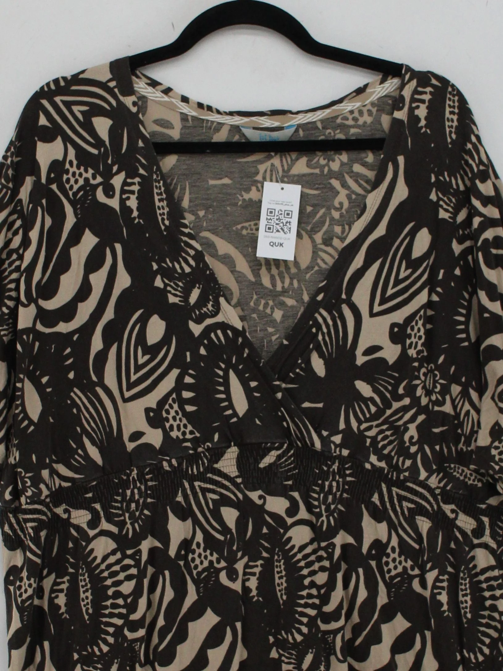 Fat Face Women's Top UK 18 Brown 100% Viscose Short Sleeve V-Neck Basic - Image 3