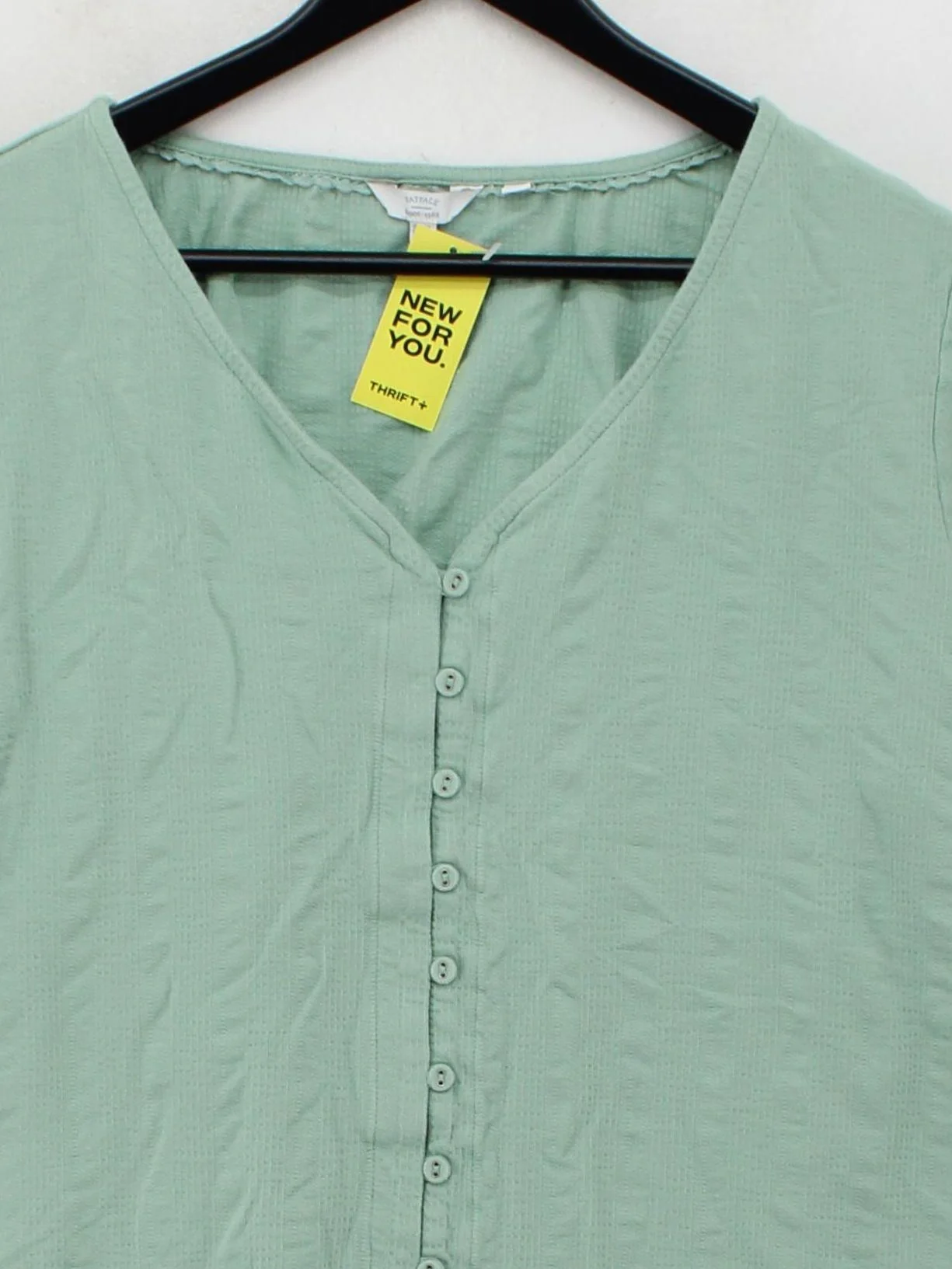 Fat Face Women's Top UK 20 Green Cotton with Elastane Short Sleeve V-Neck Basic - Image 3