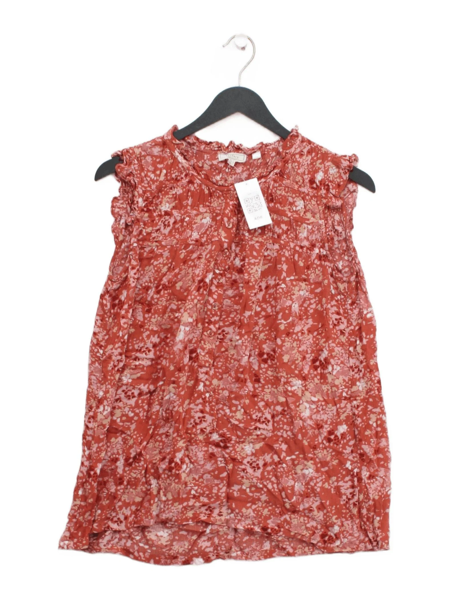 Fat Face Women's Top UK 6 Red Floral 100% Viscose Sleeveless Round Neck Basic