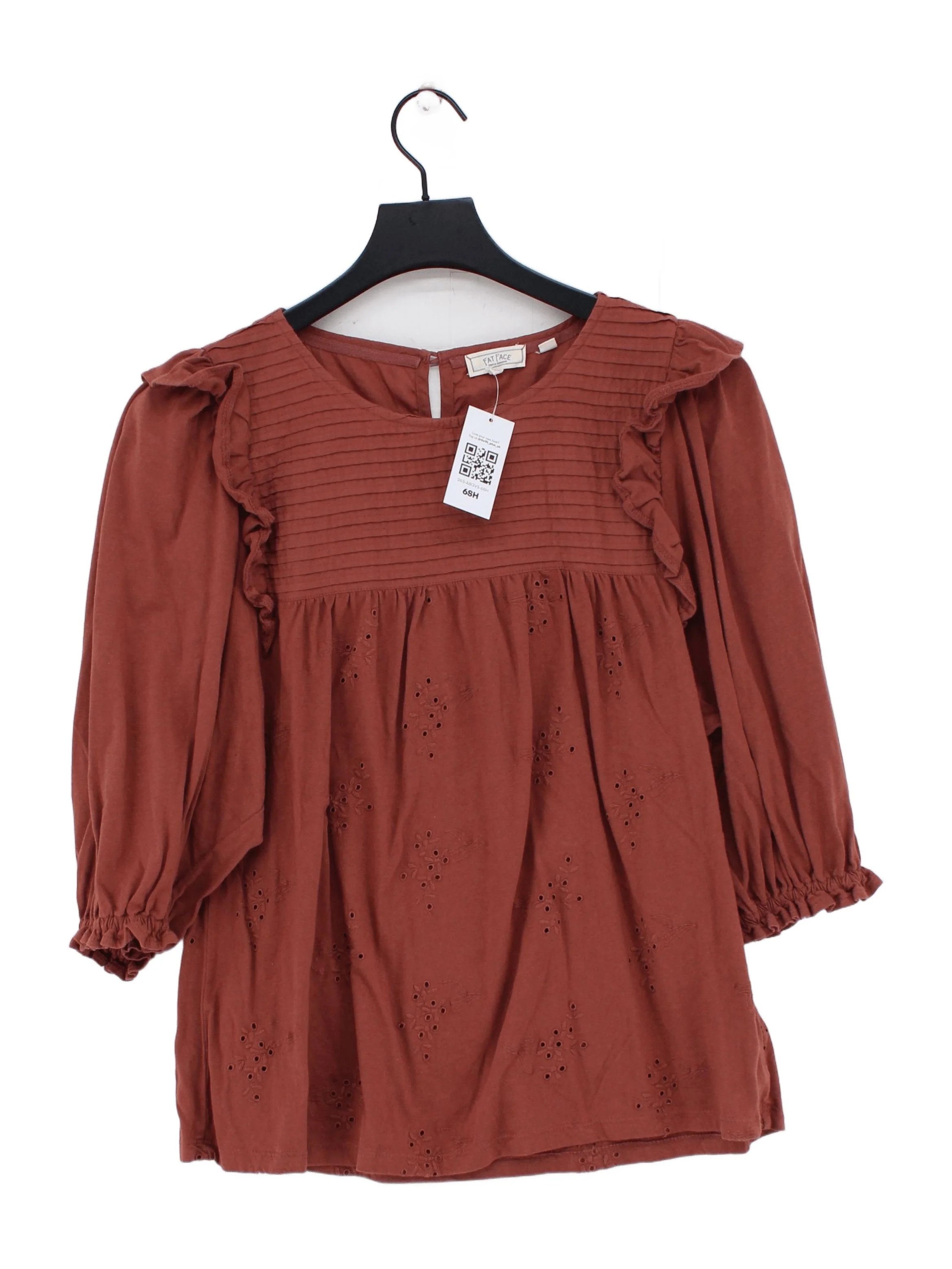 Fat Face Women's Top UK 8 Red 100% Cotton 3/4 Sleeve Round Neck Basic