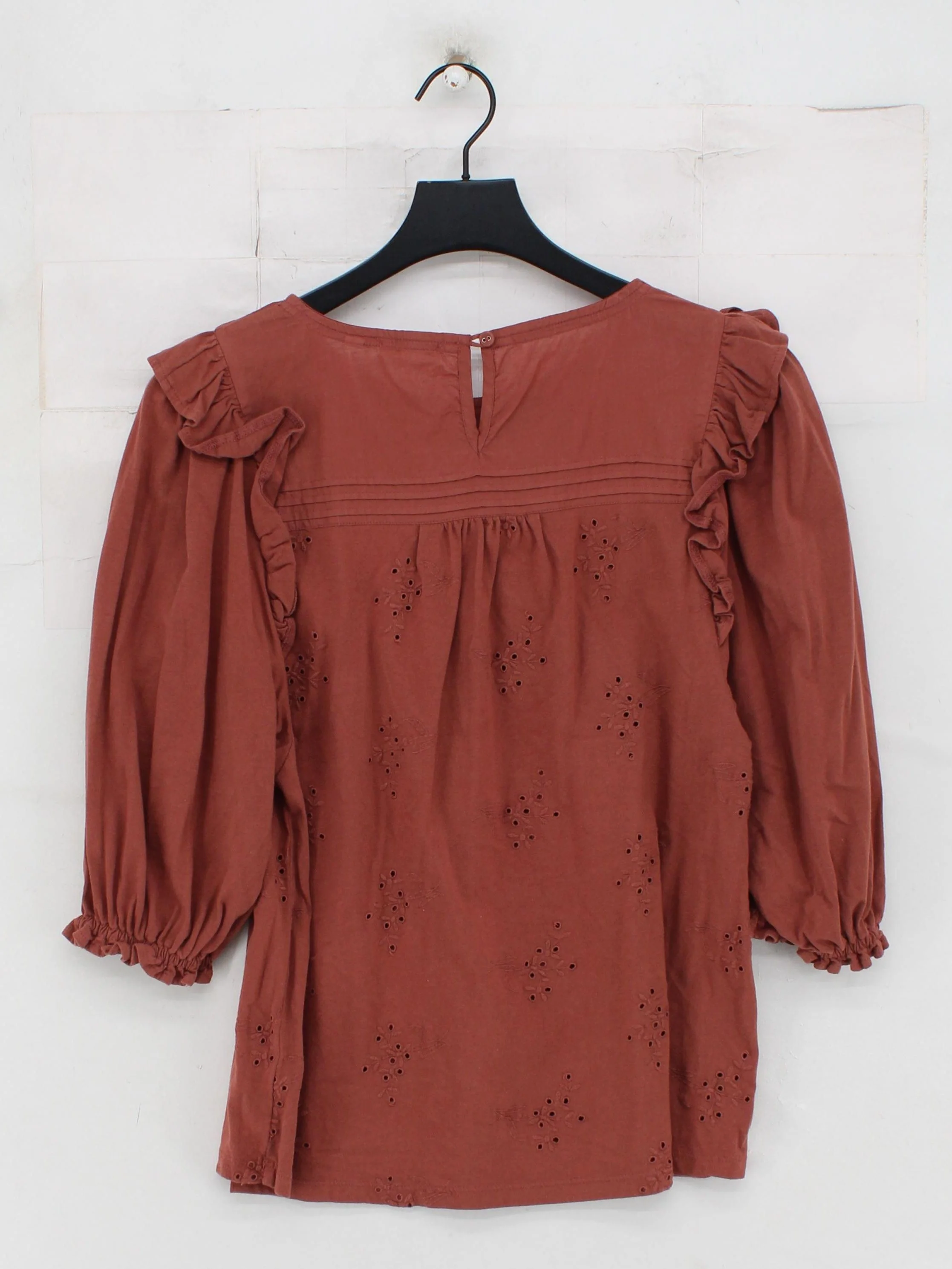 Fat Face Women's Top UK 8 Red 100% Cotton 3/4 Sleeve Round Neck Basic - Image 2