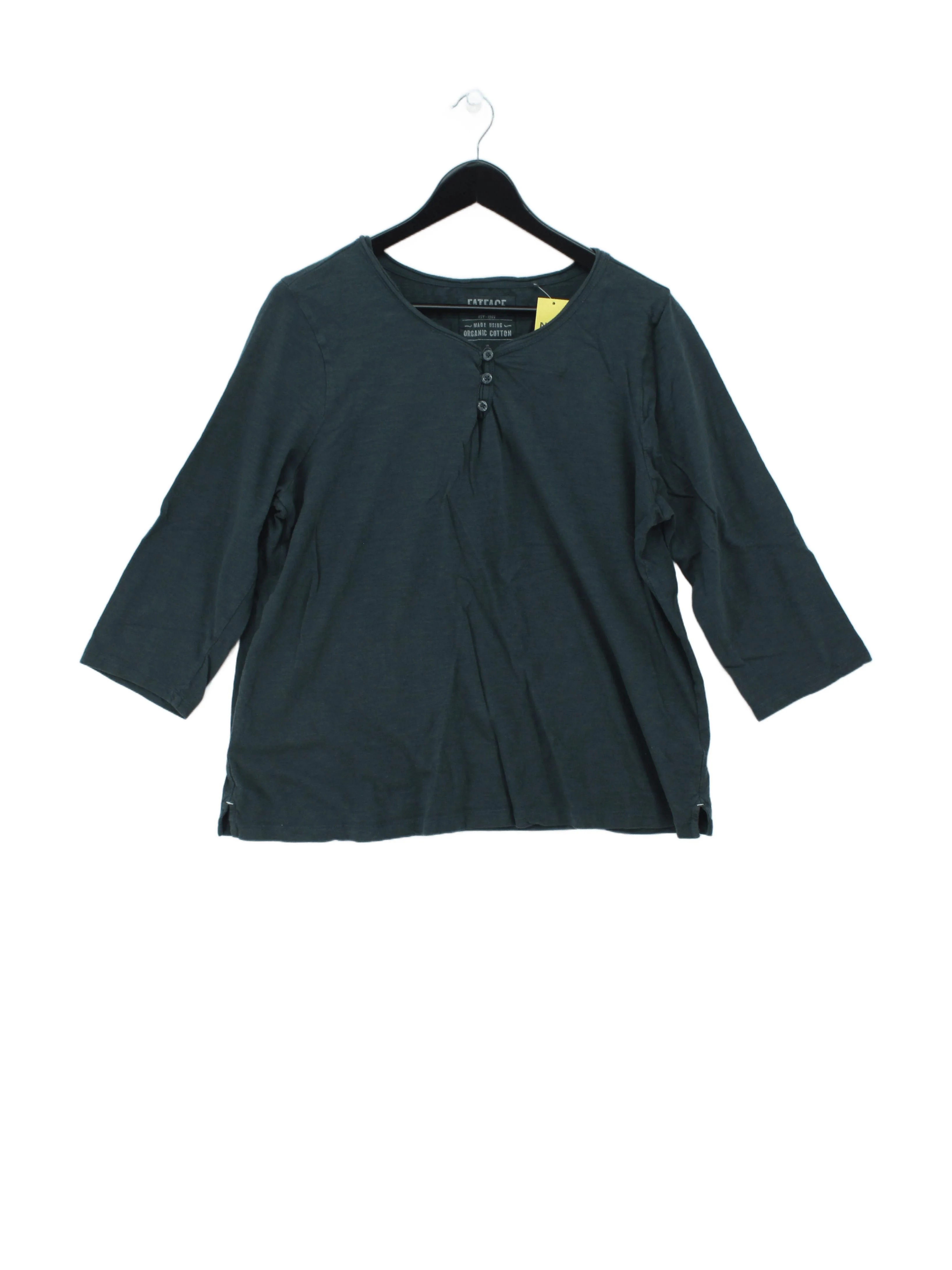 Fat Face Women's Top XL Green 100% Cotton 3/4 Sleeve Round Neck Basic