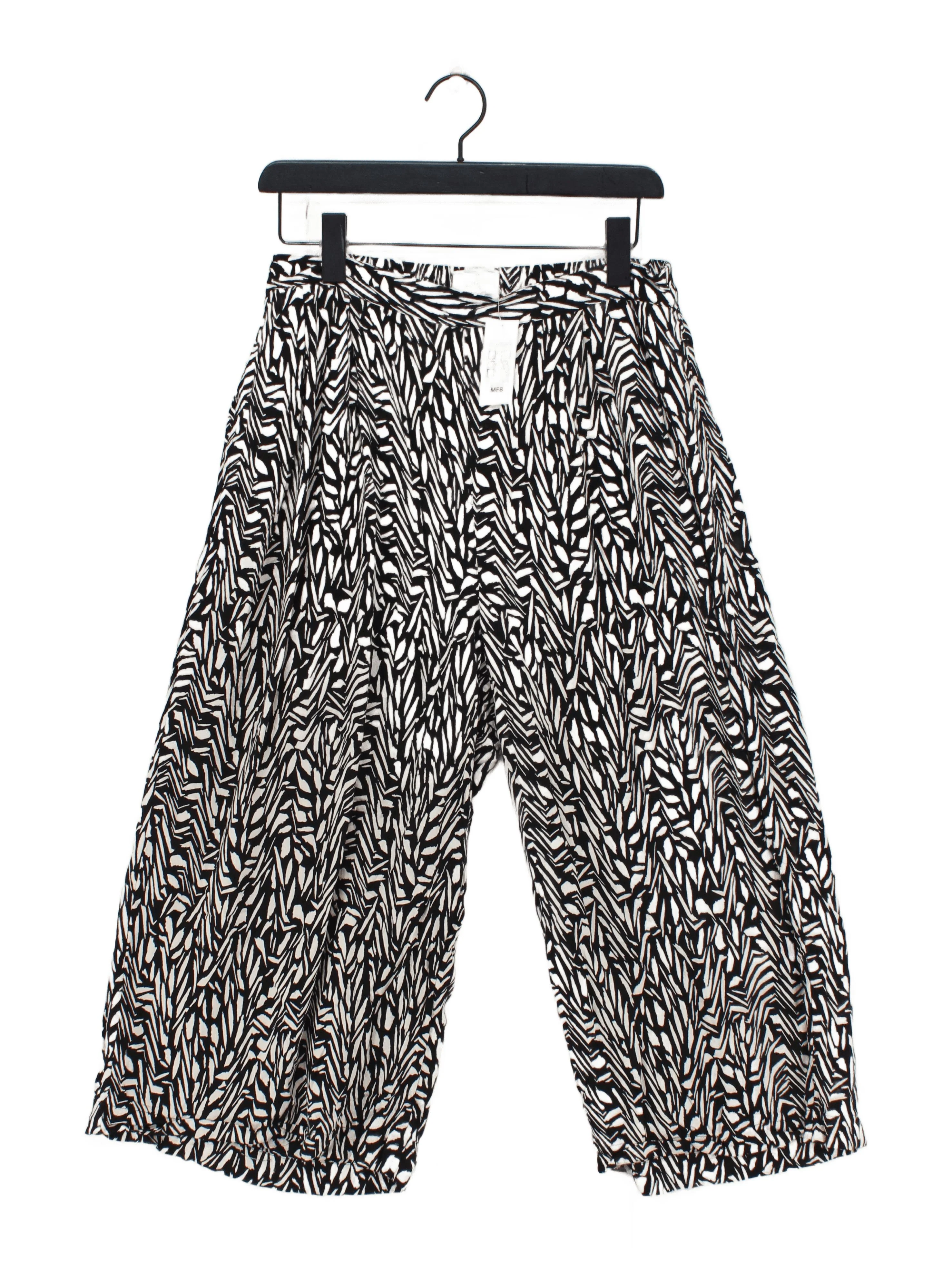Fat Face Women's Trousers UK 12 Black Animal Print 100% Viscose Wide-Leg Cropped