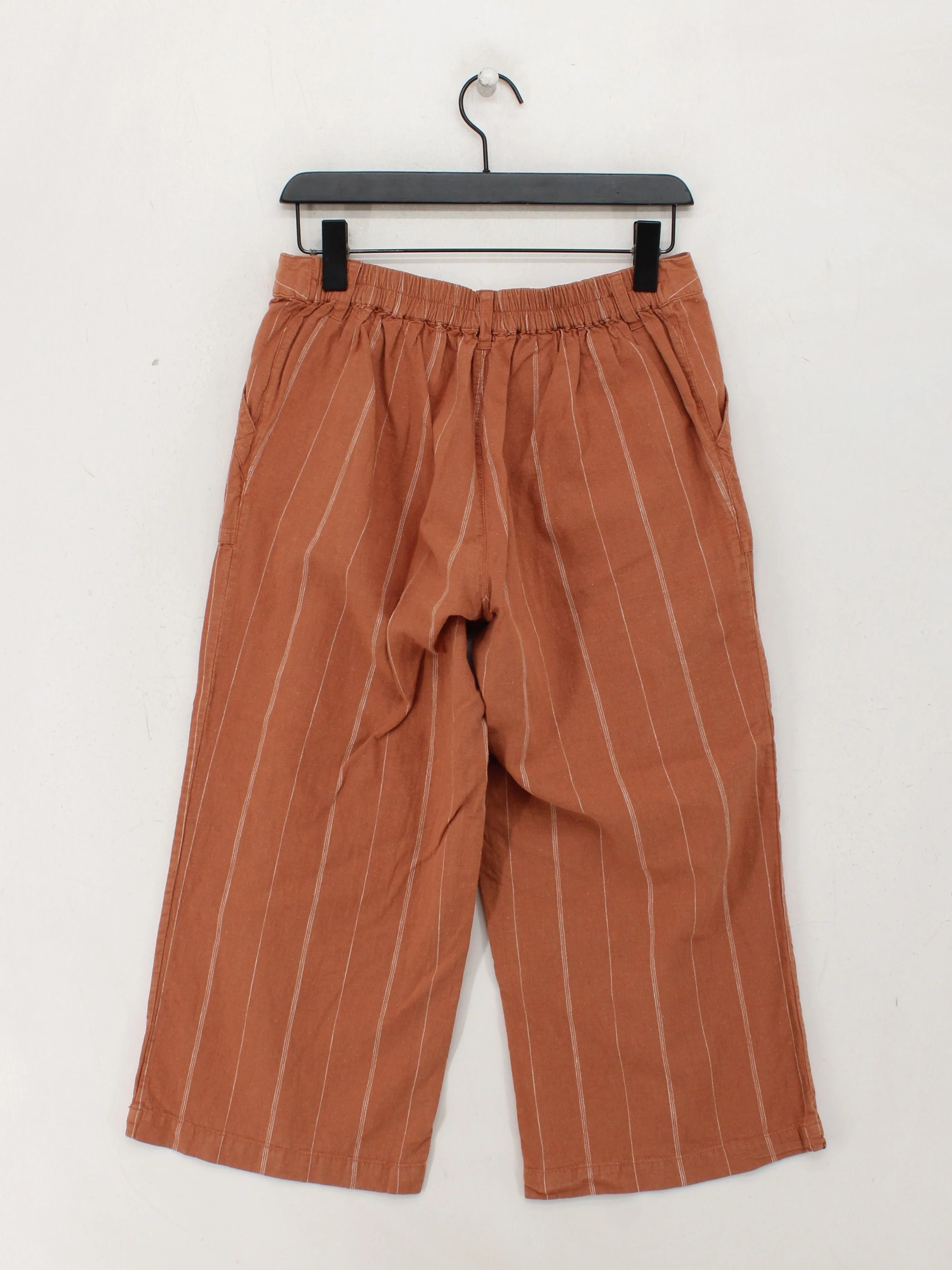 Fat Face Women's Trousers UK 12 Tan Striped Linen with Cotton Wide-Leg Cropped - Image 2
