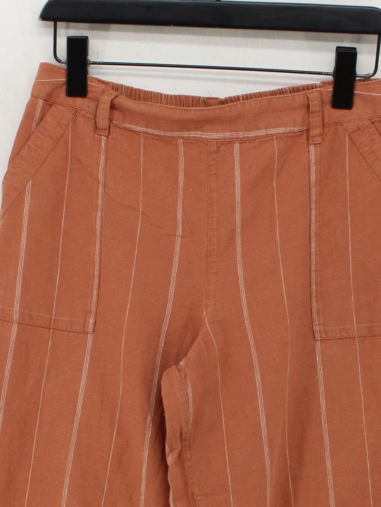 Fat Face Women's Trousers UK 12 Tan Striped Linen with Cotton Wide-Leg Cropped - Image 3