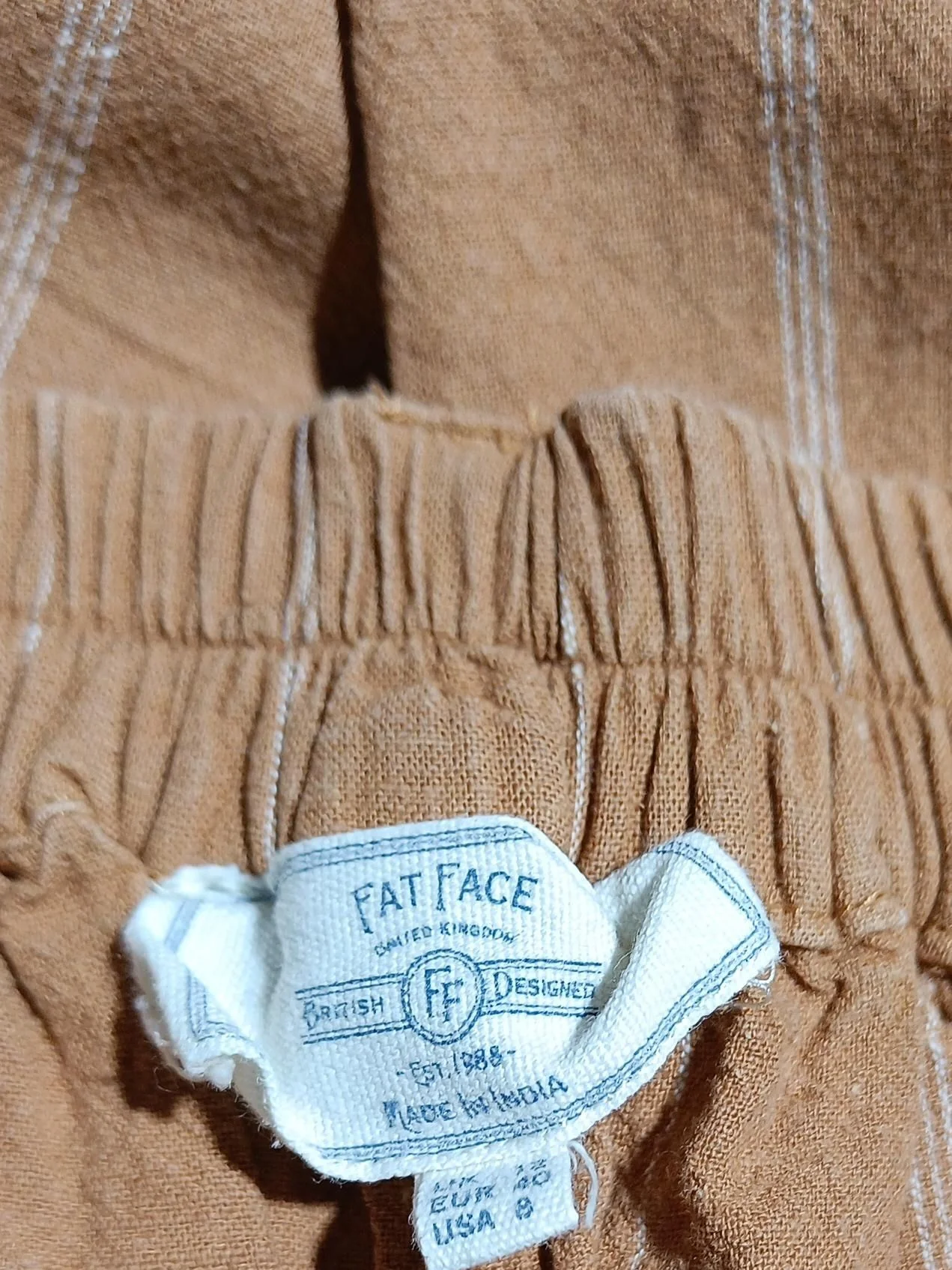 Fat Face Women's Trousers UK 12 Tan Striped Linen with Cotton Wide-Leg Cropped - Image 5
