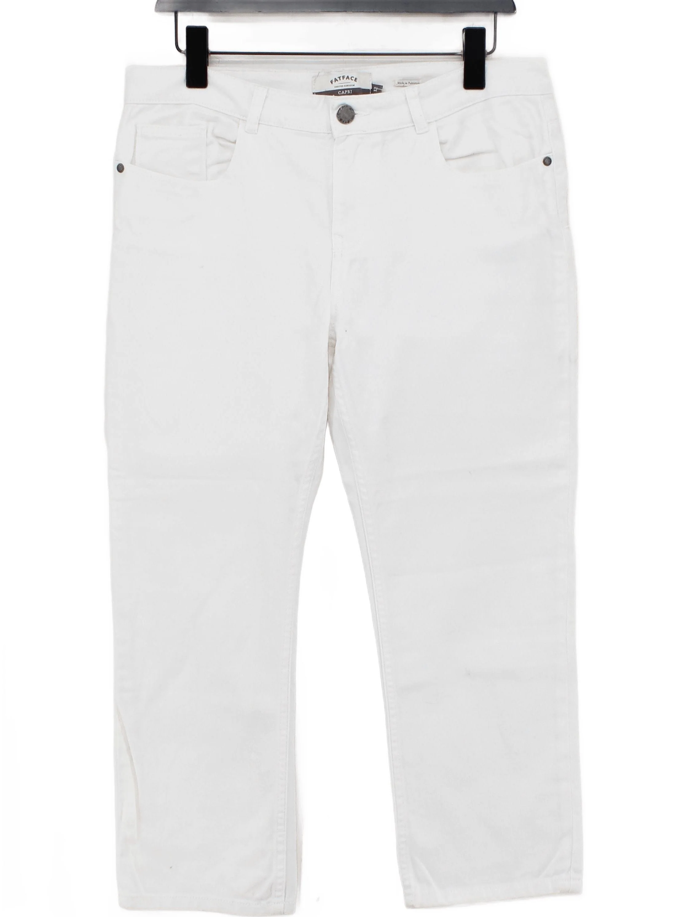 Fat Face Women's Trousers UK 12 White Cotton with Elastane Straight Capri