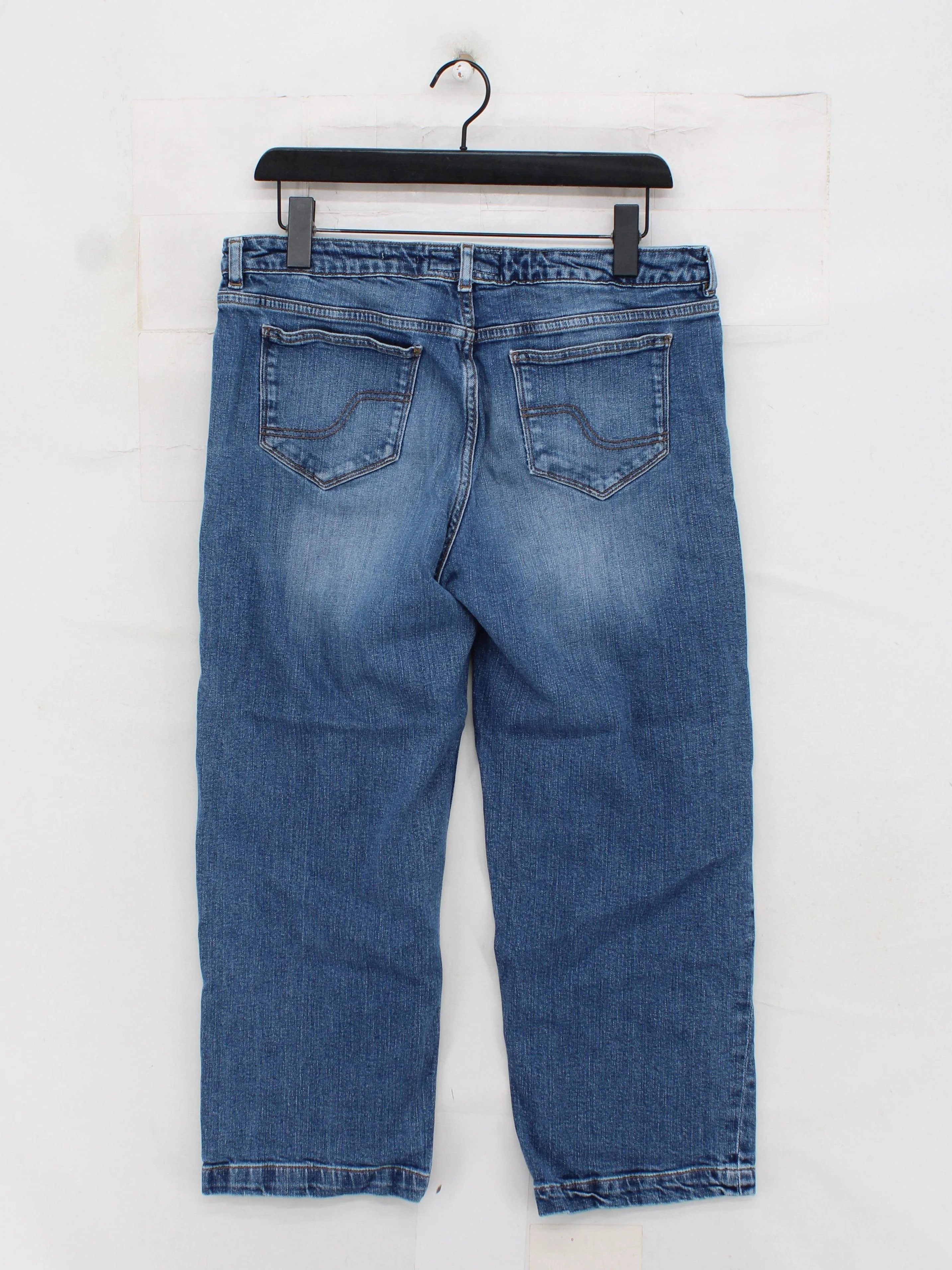 Fat Face Women's Trousers UK 14 Blue Cotton with Elastane Wide-Leg Capri - Image 2