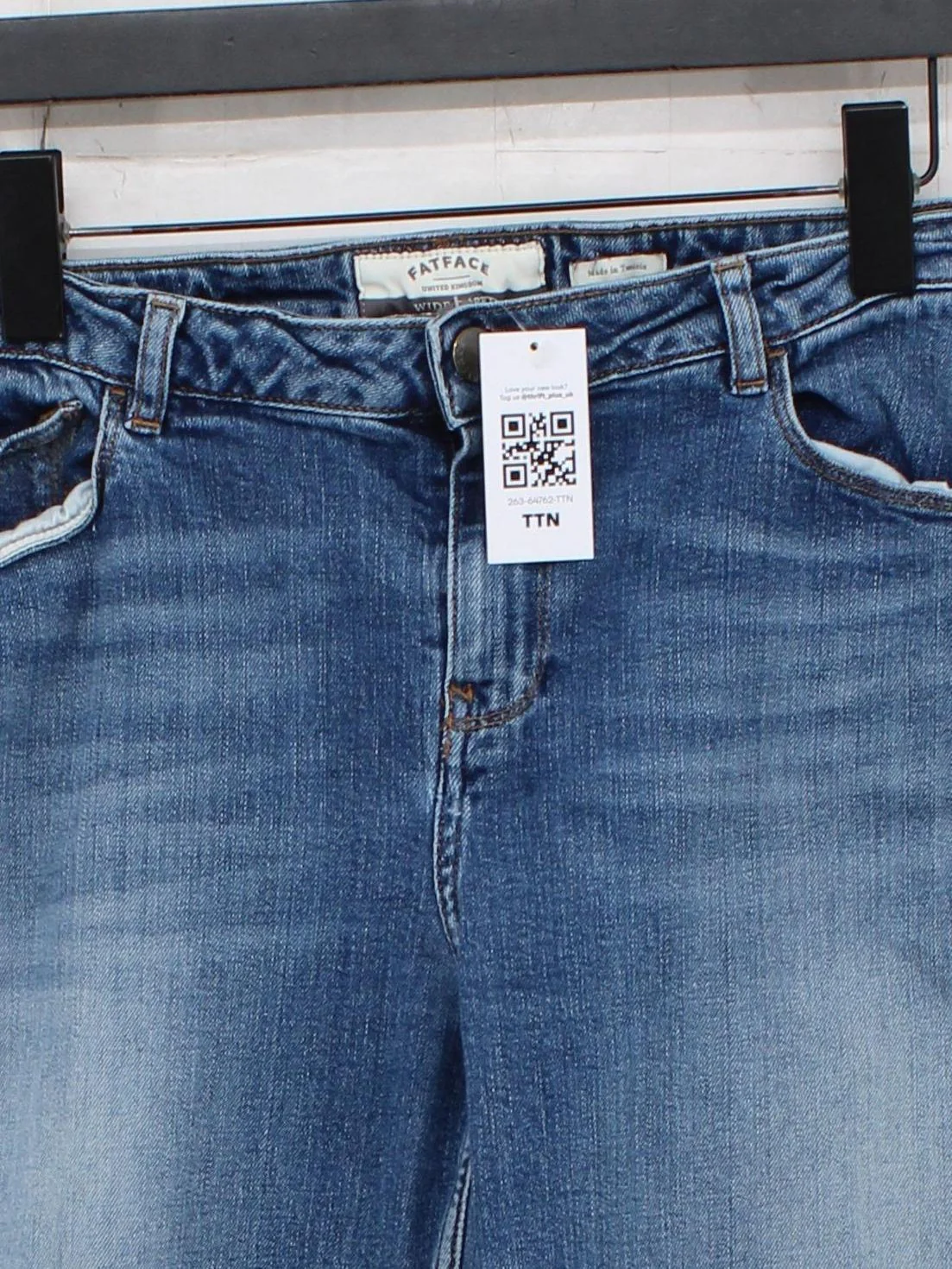 Fat Face Women's Trousers UK 14 Blue Cotton with Elastane Wide-Leg Capri - Image 3