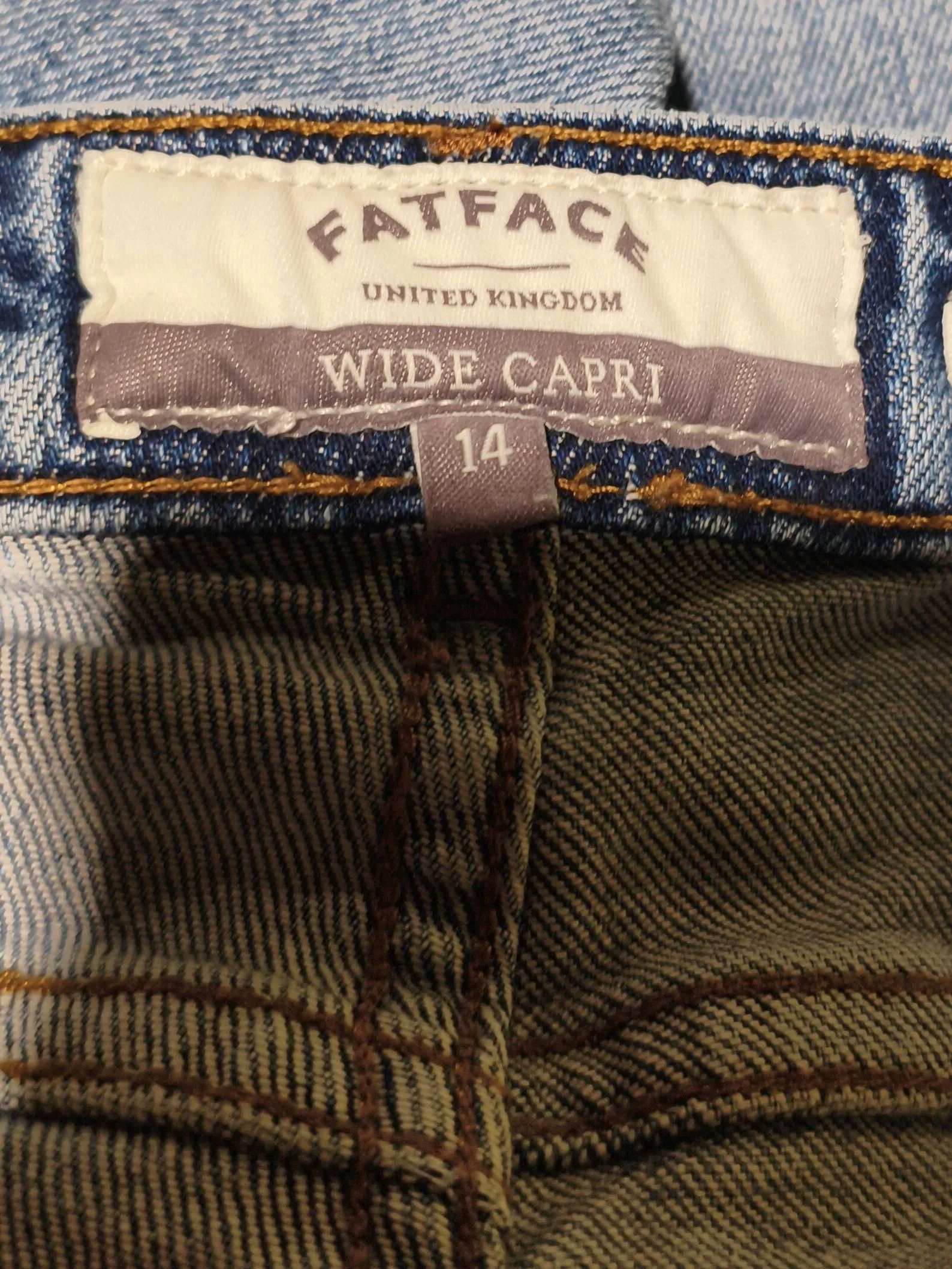 Fat Face Women's Trousers UK 14 Blue Cotton with Elastane Wide-Leg Capri - Image 6