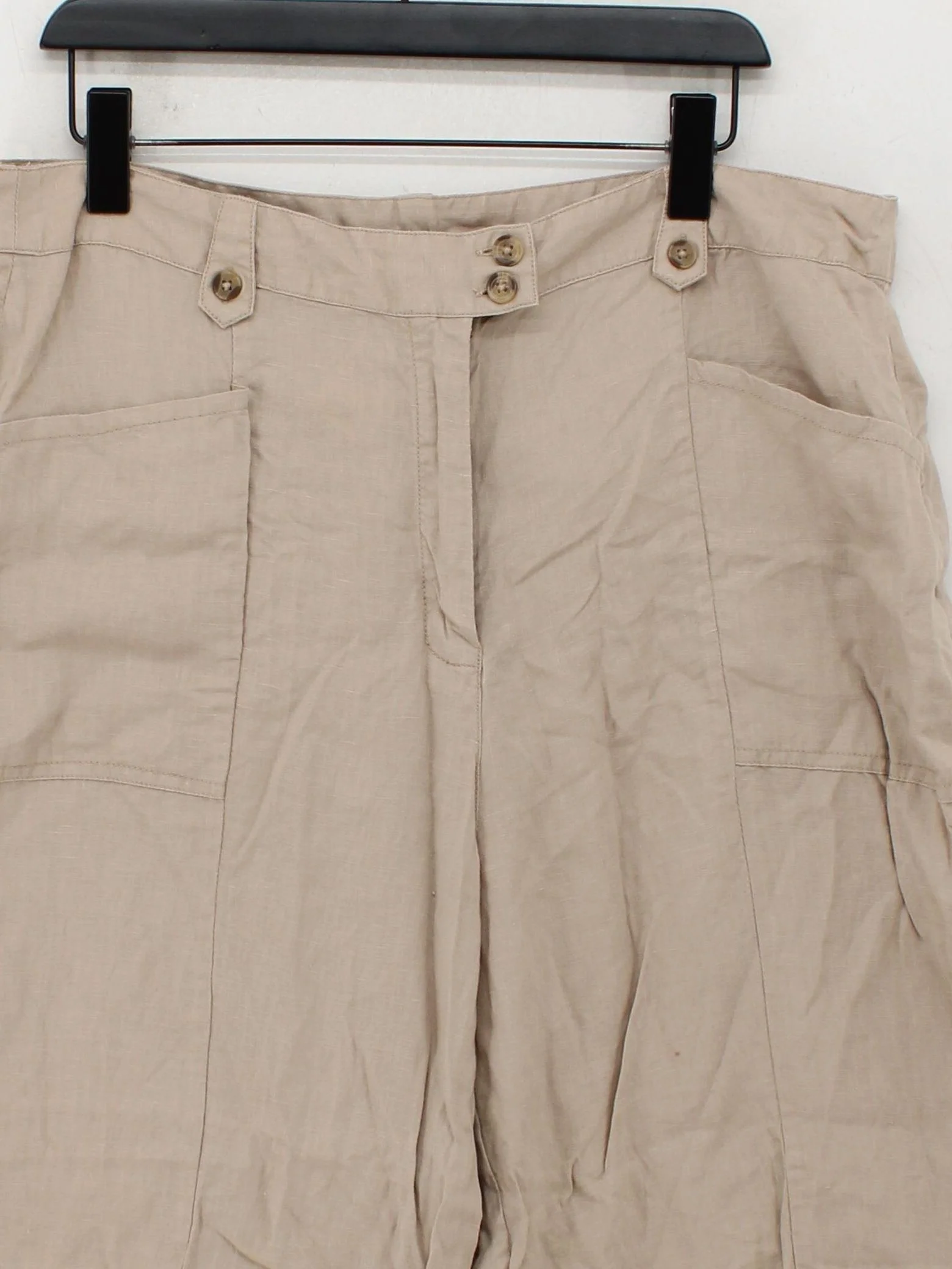 Fat Face Women's Trousers UK 18 Tan 100% Linen Wide-Leg Cropped - Image 3
