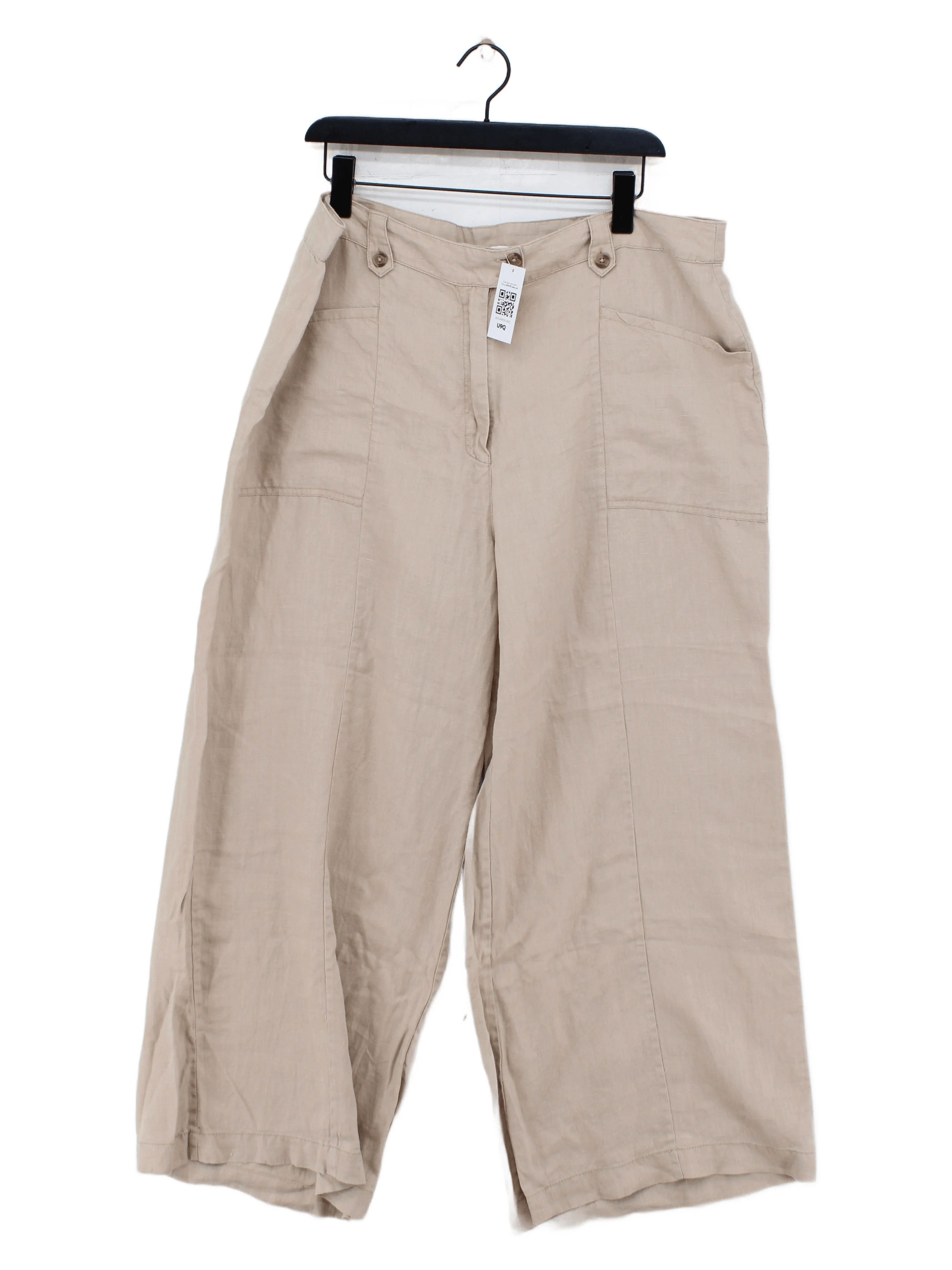 Fat Face Women's Trousers UK 18 Tan 100% Linen Wide-Leg Cropped