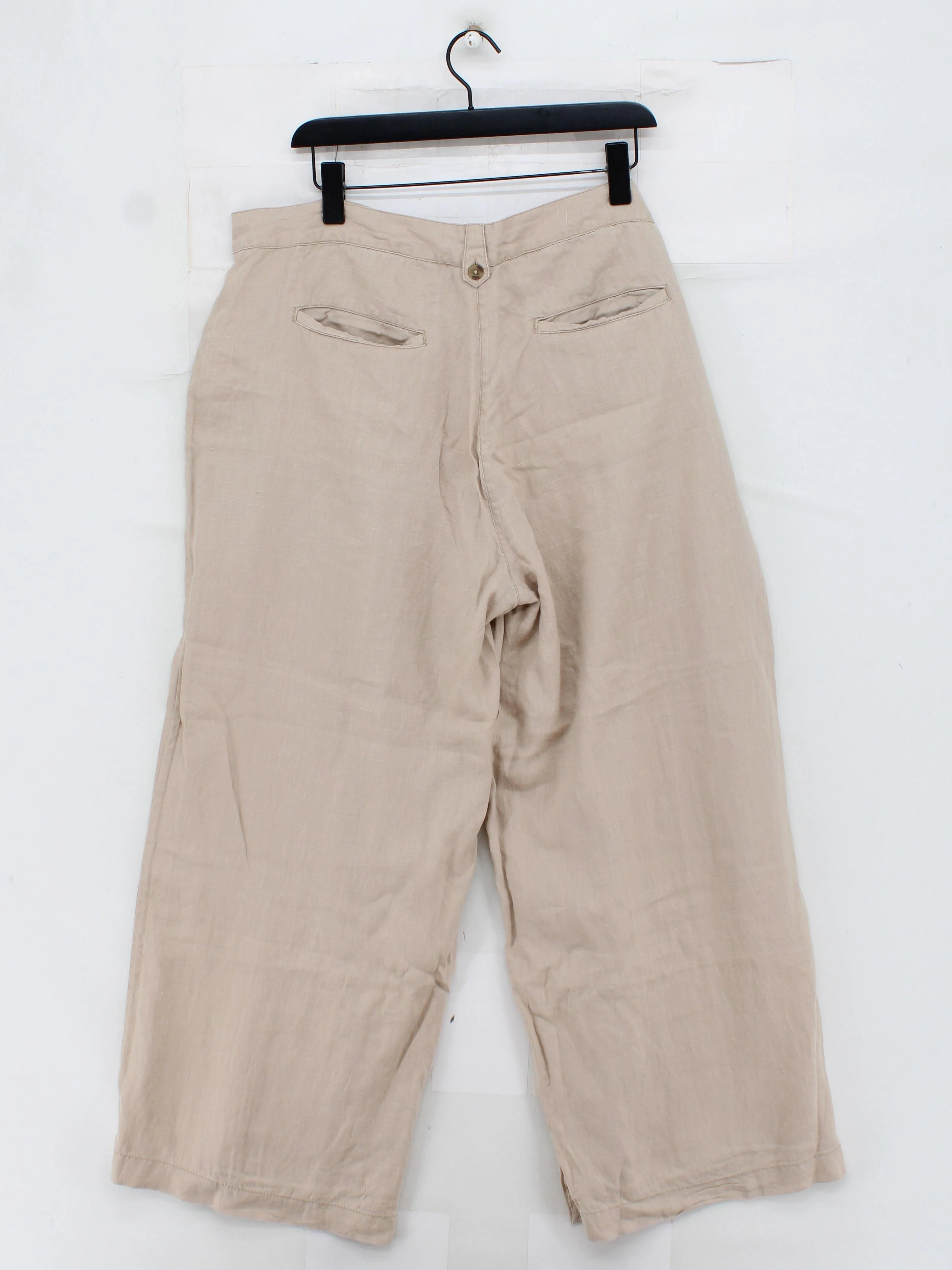 Fat Face Women's Trousers UK 18 Tan 100% Linen Wide-Leg Cropped - Image 2